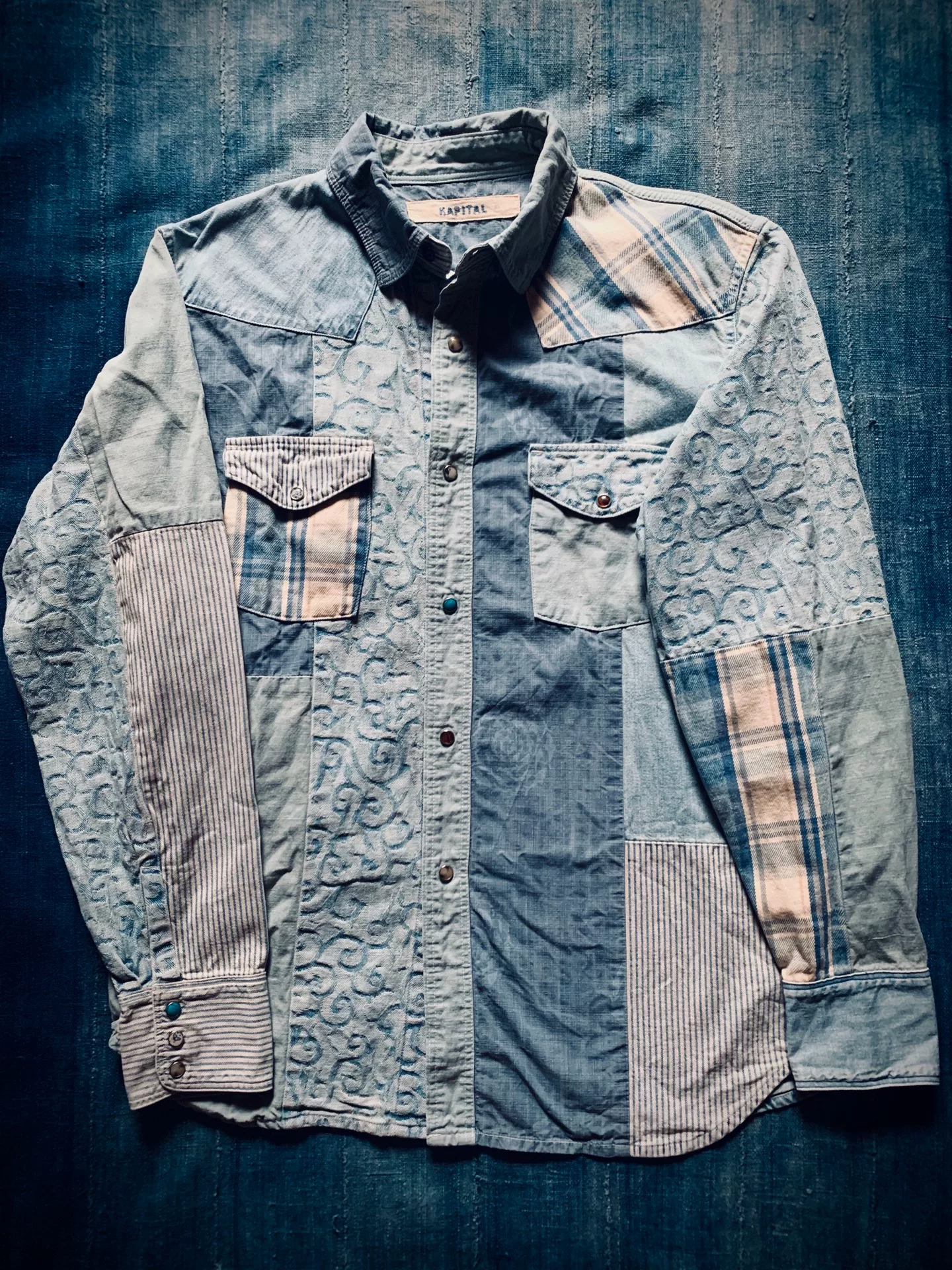 Kapital Veggie Dye Patchwork Denim Shirt