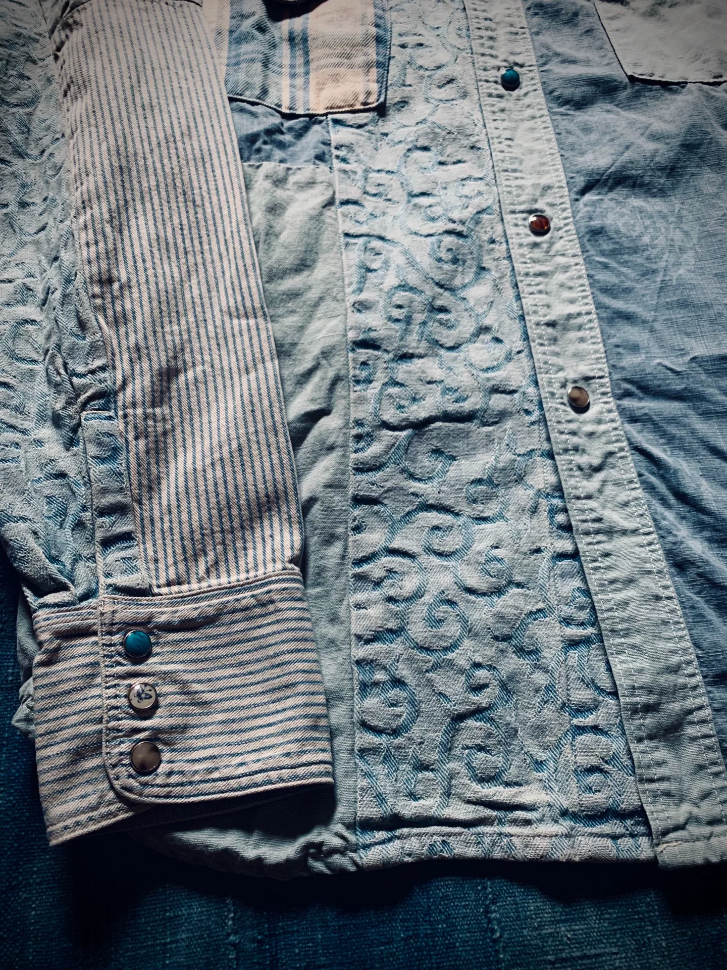 Kapital Veggie Dye Patchwork Denim Shirt — label