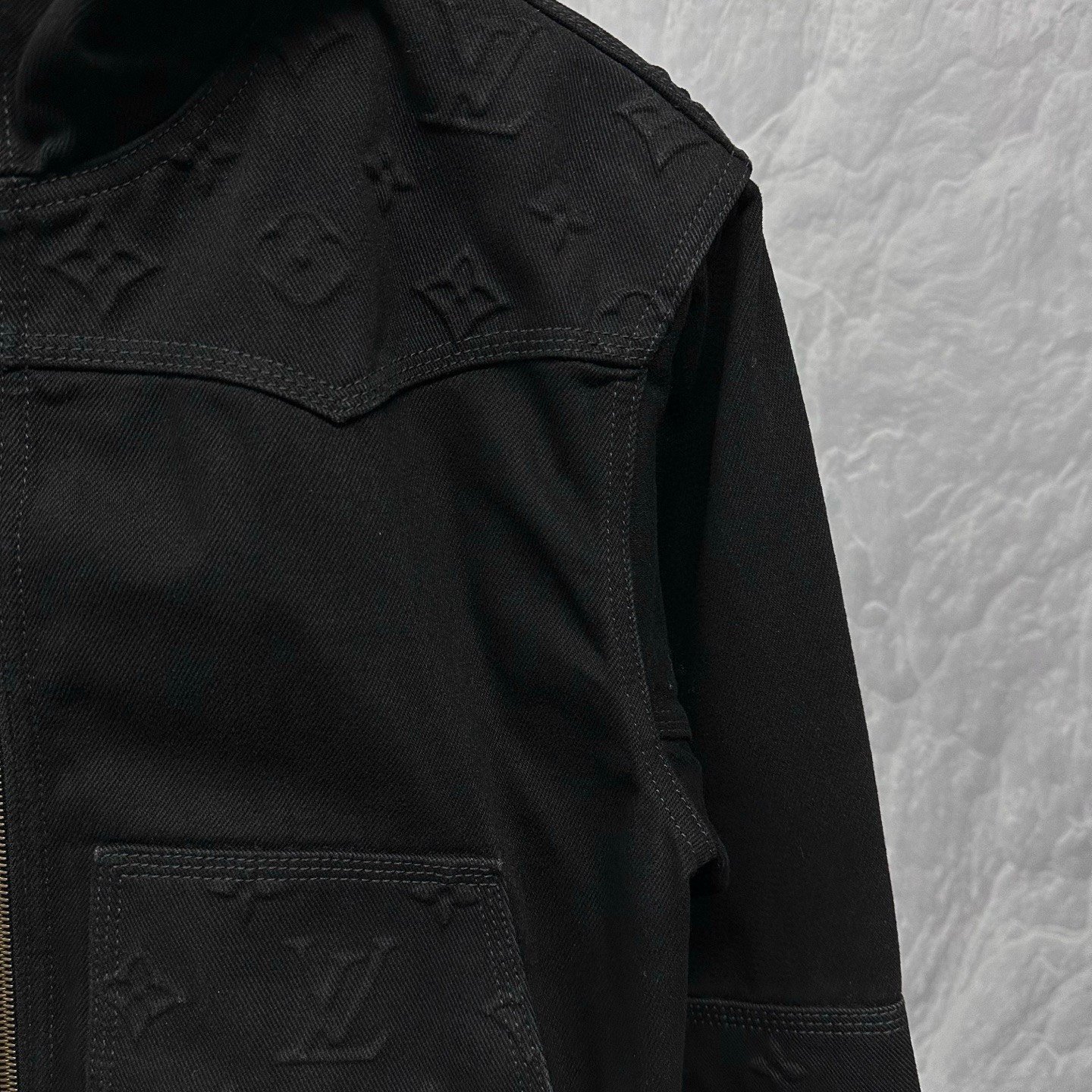 Louis Vuitton Embossed Zip Hooded Denim Jacket — detail