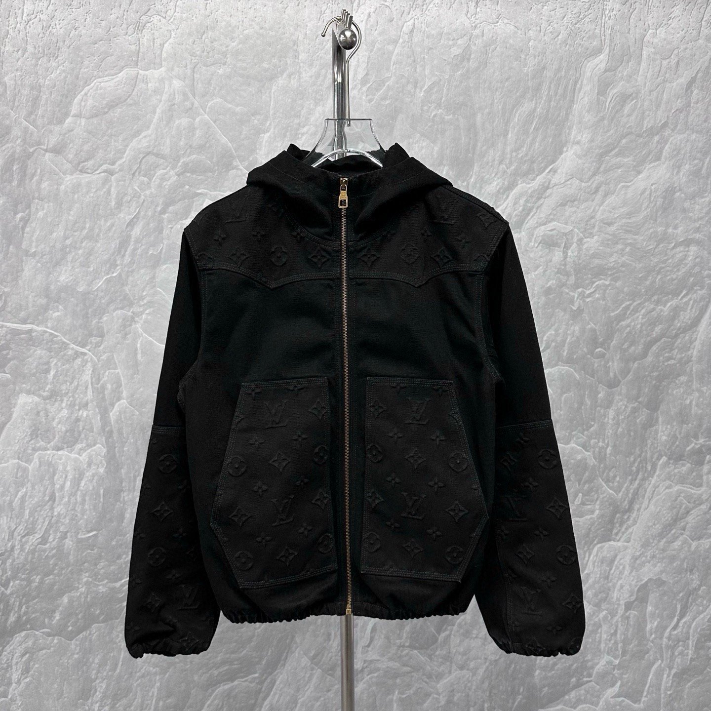 Louis Vuitton Embossed Zip Hooded Denim Jacket