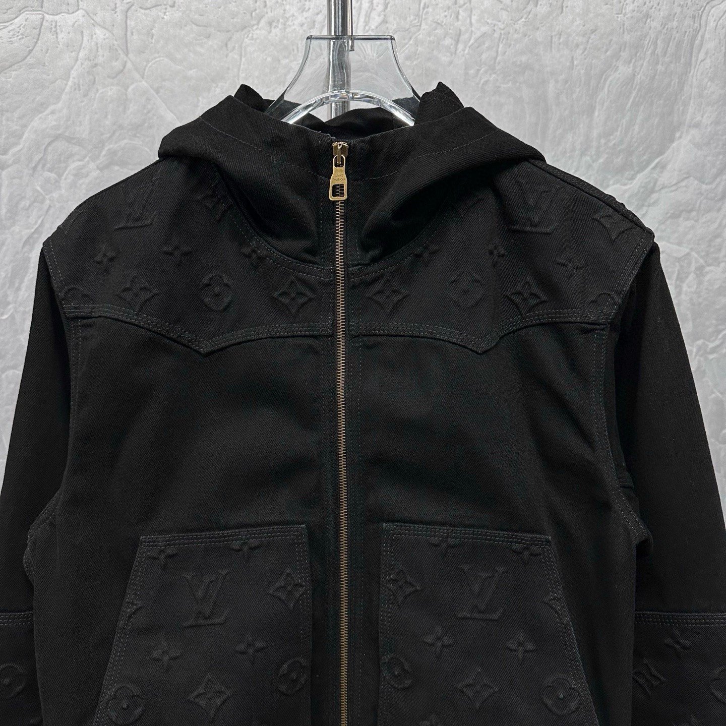 Louis Vuitton Embossed Zip Hooded Denim Jacket — front