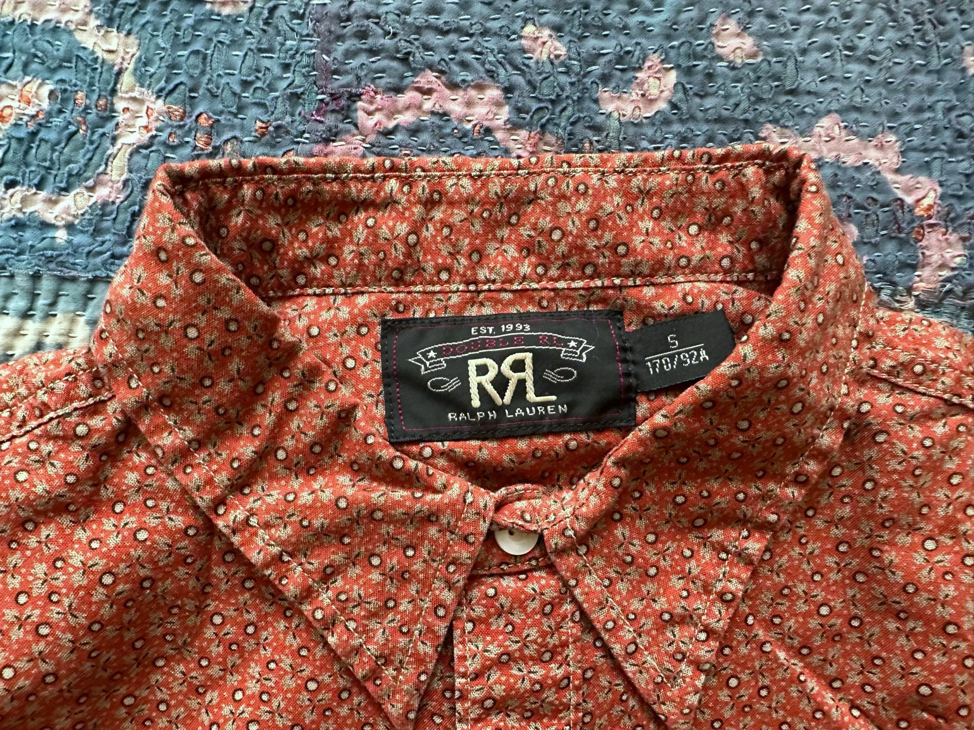 RRL Orange Polka Dot Floral Shirt — detail