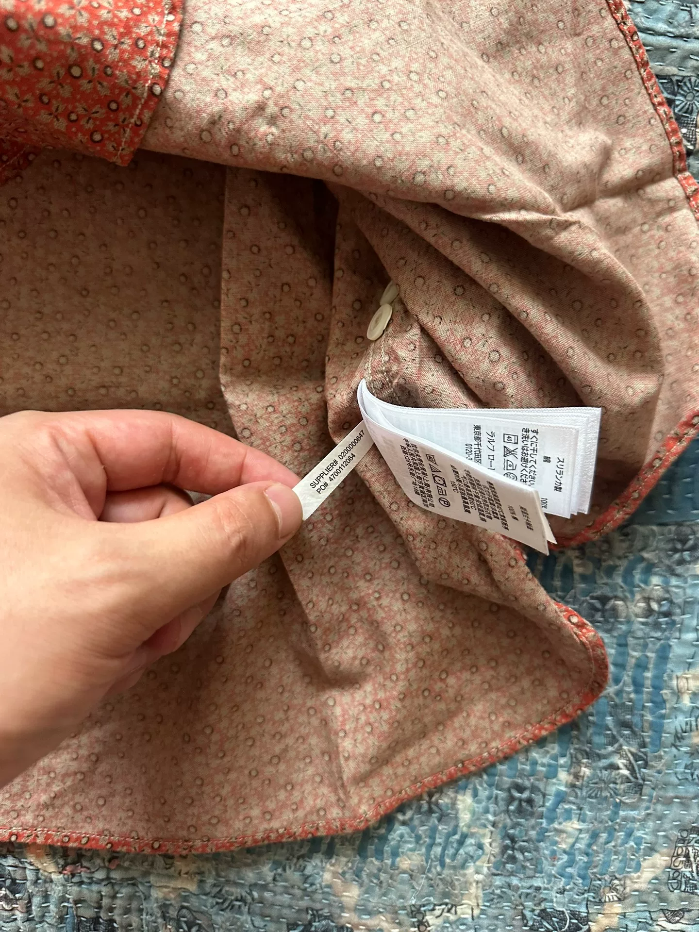 RRL Orange Polka Dot Floral Shirt — label