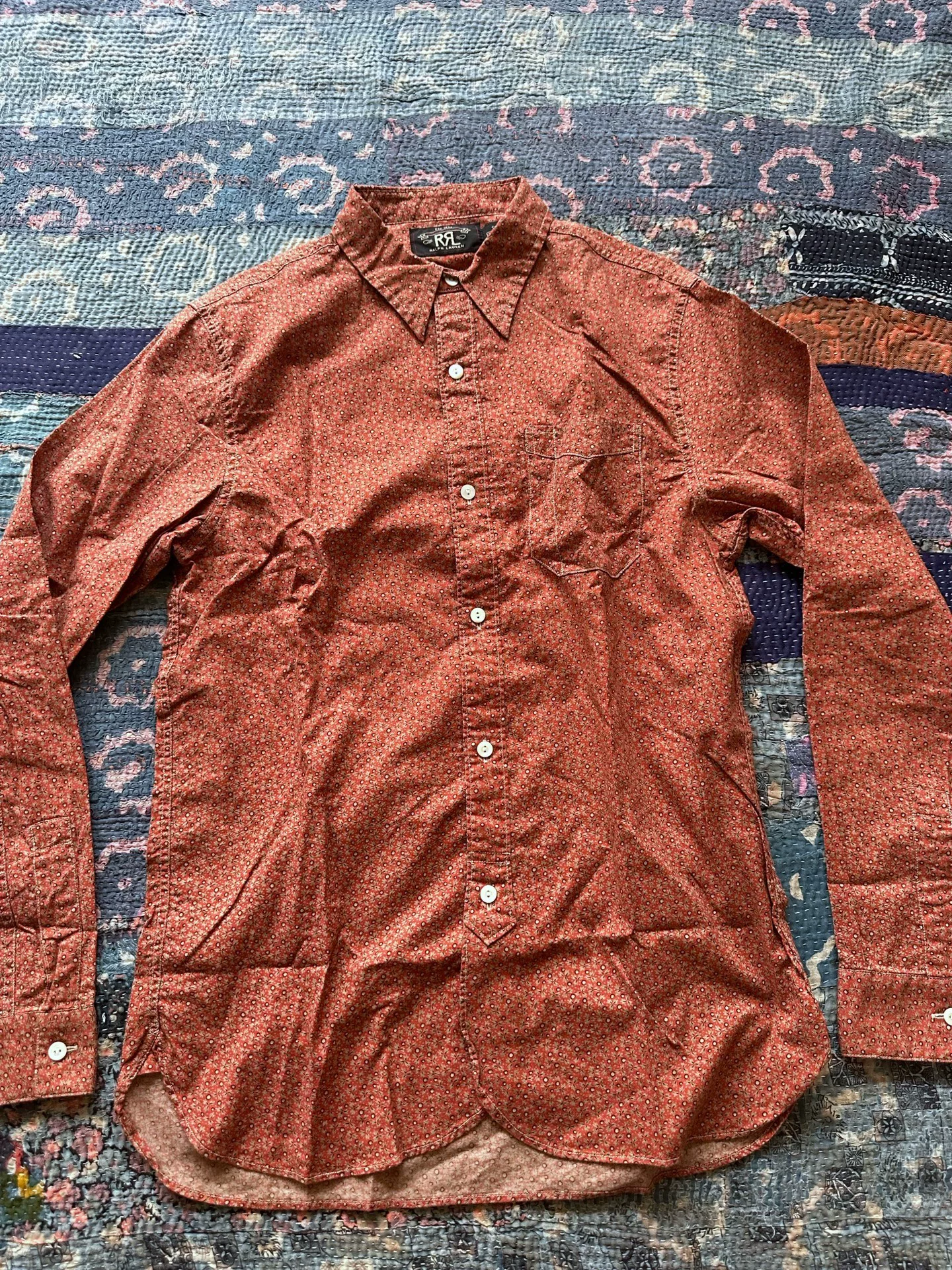 RRL Orange Polka Dot Floral Shirt