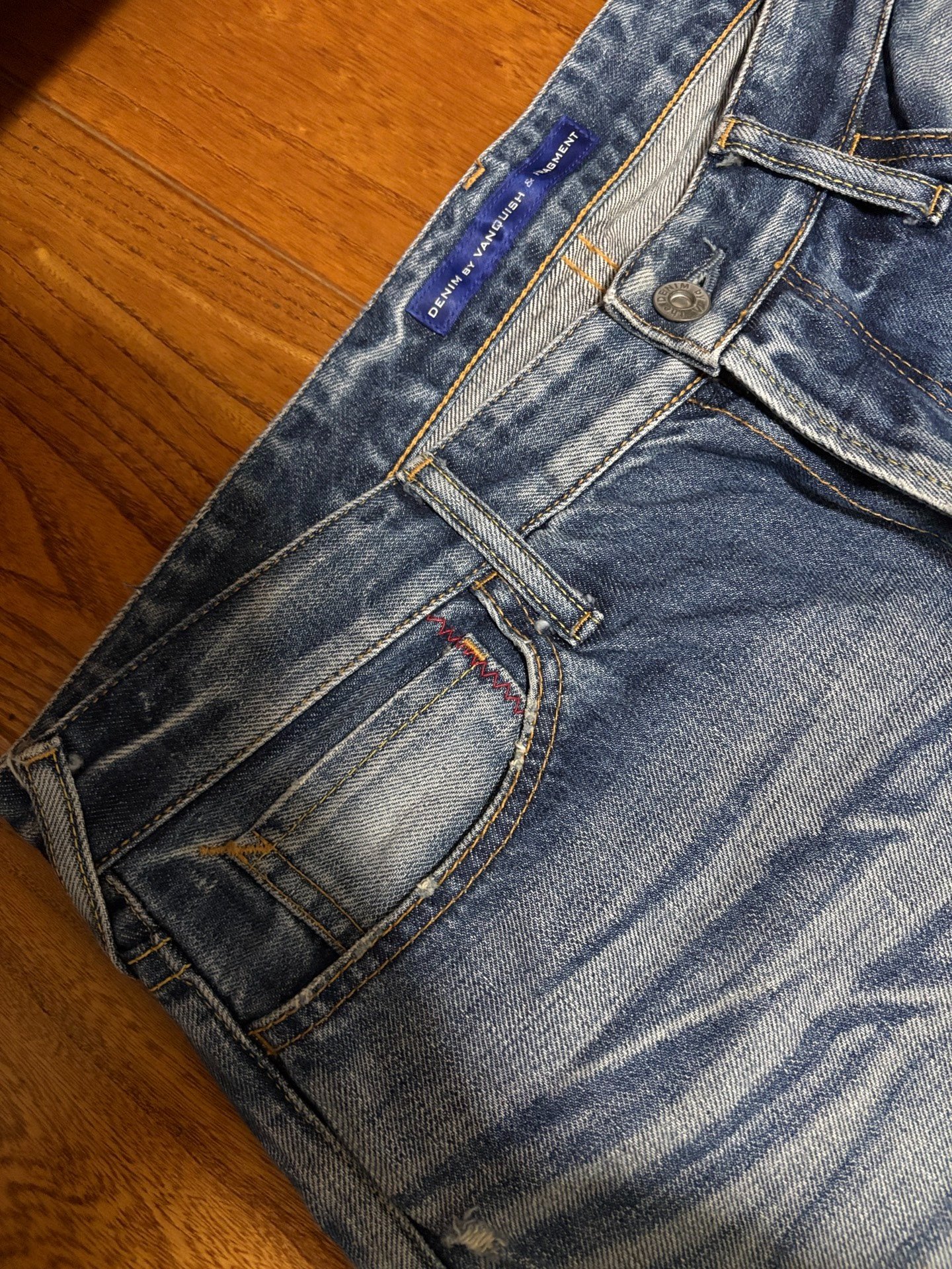 Denim by Vanquish & Fragment Washed Lightning Jeans — label