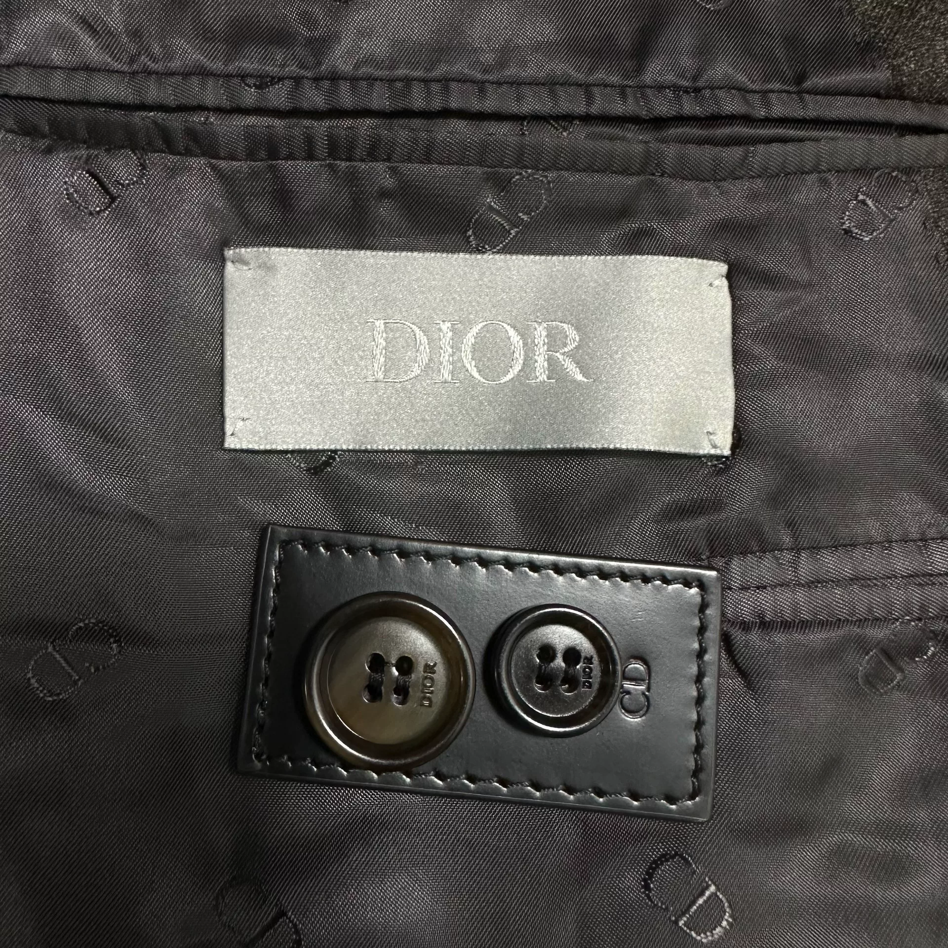 Dior Wool Asymmetrical Button Suit — label