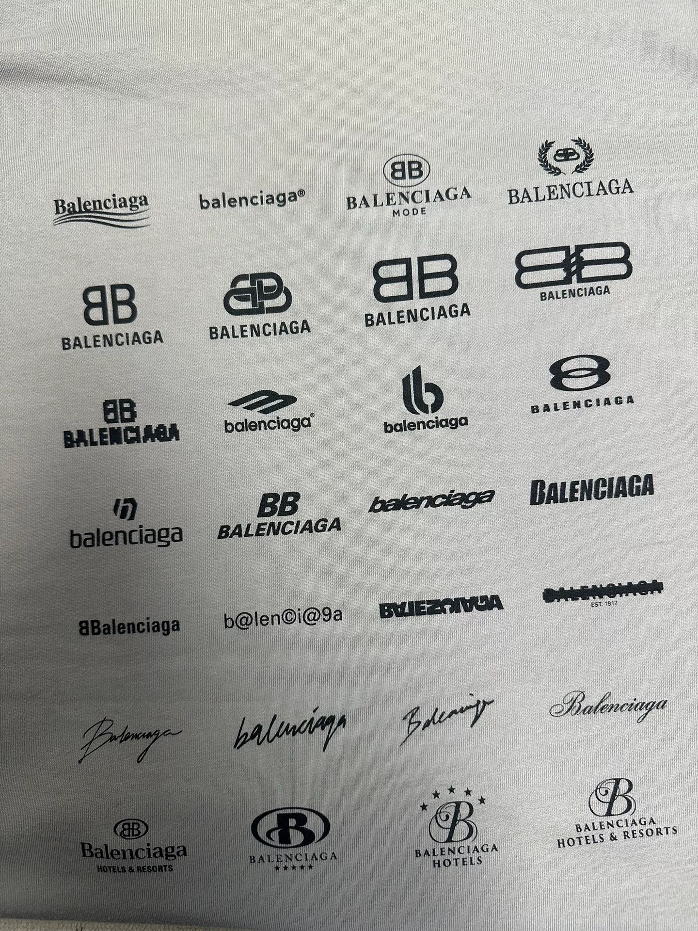 Balenciaga Gray Logo Print Crew Neck T-Shirt — detail