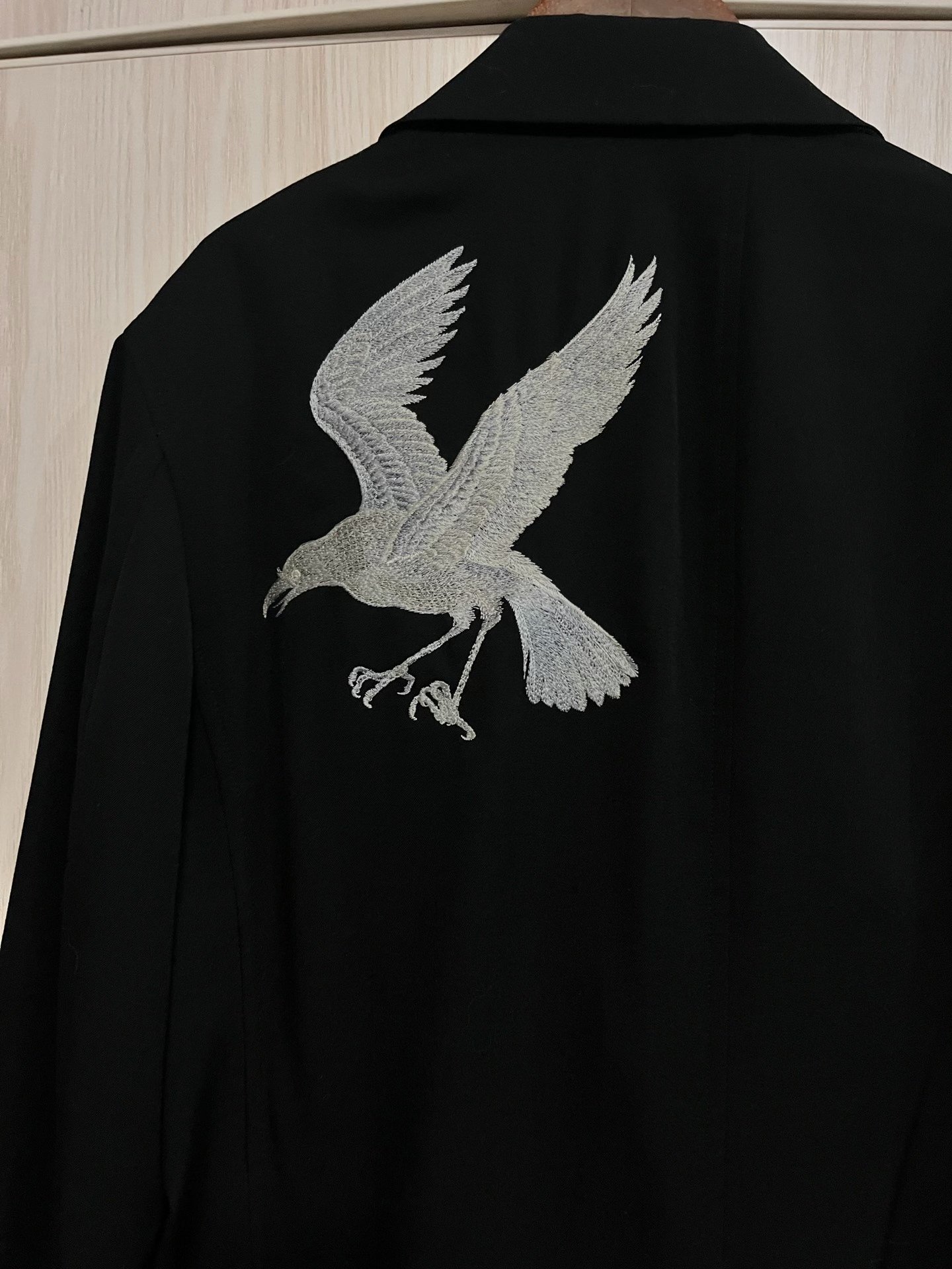 Yohji Yamamoto Embroidered Crow Coat — detail
