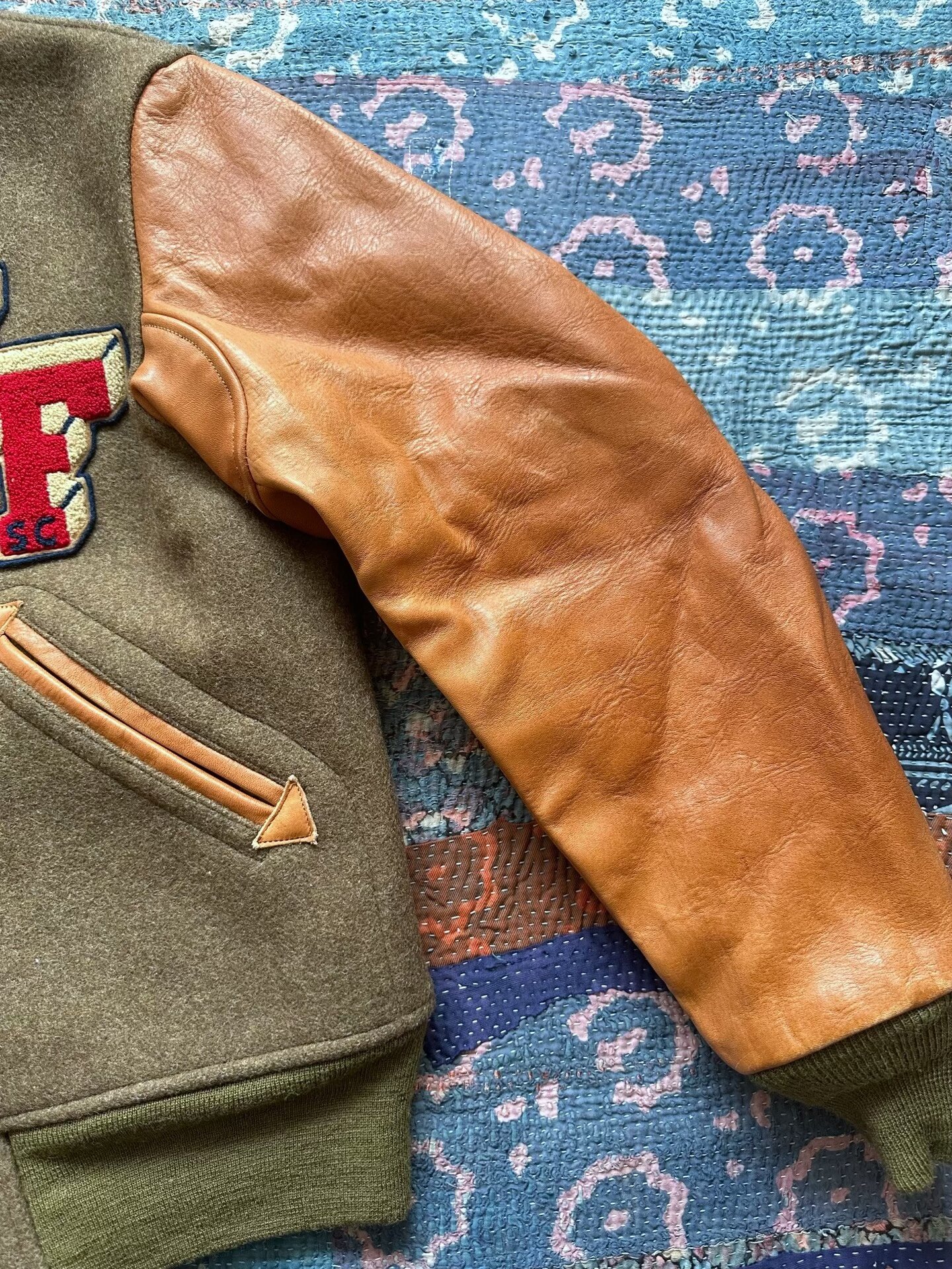 Mister Freedom Leather Sleeve Baseball Jacket — back