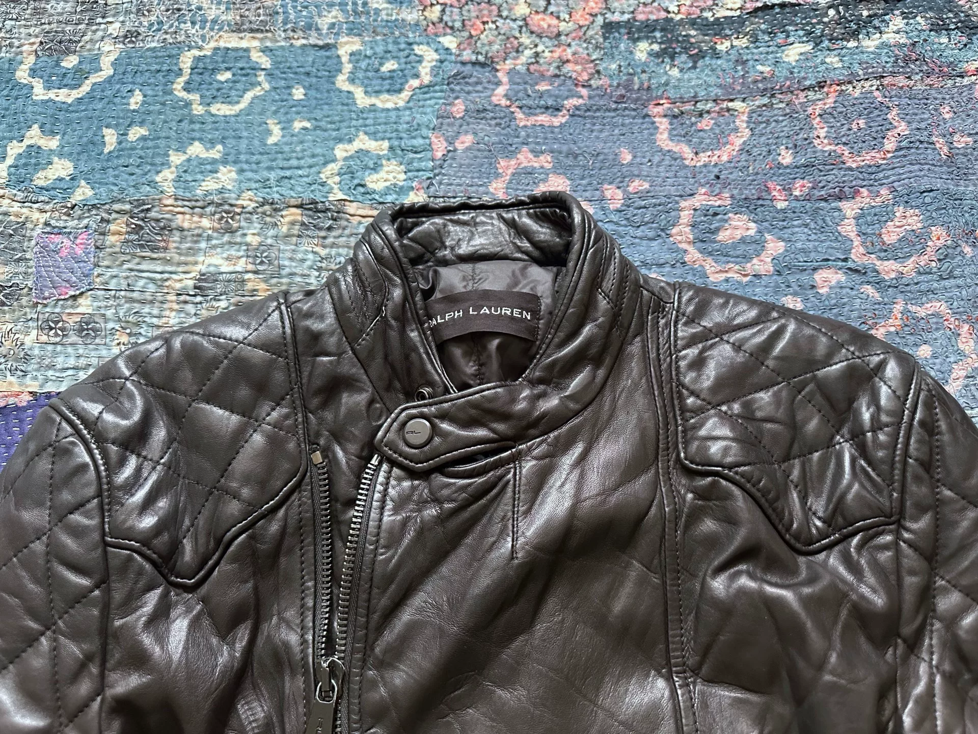 Ralph Lauren Black Label Leather Motorcycle Jacket — detail