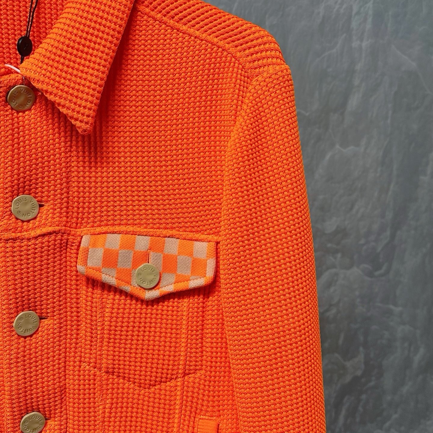 Louis Vuitton Fluorescent Orange Checkerboard Knit Jacket XS — detail