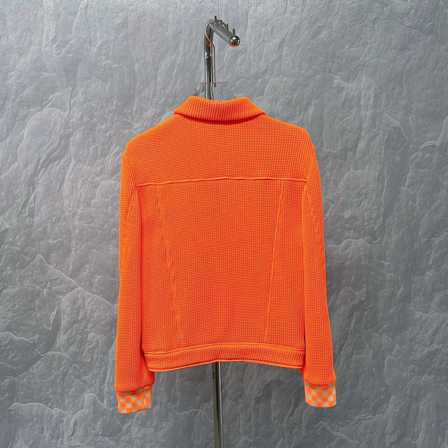 Louis Vuitton Fluorescent Orange Checkerboard Knit Jacket XS — back