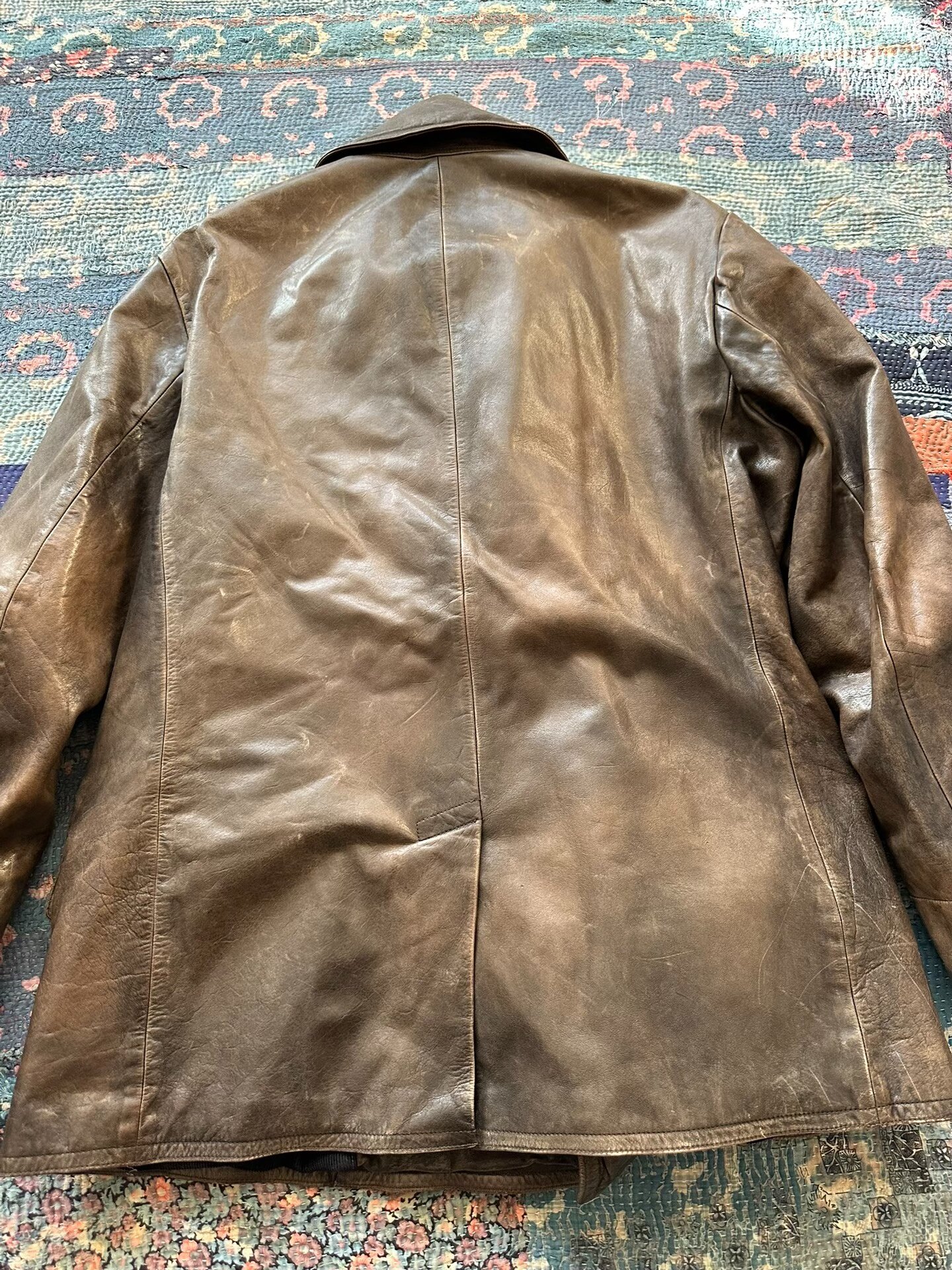 RRL Brown Distressed Leather Coat — front