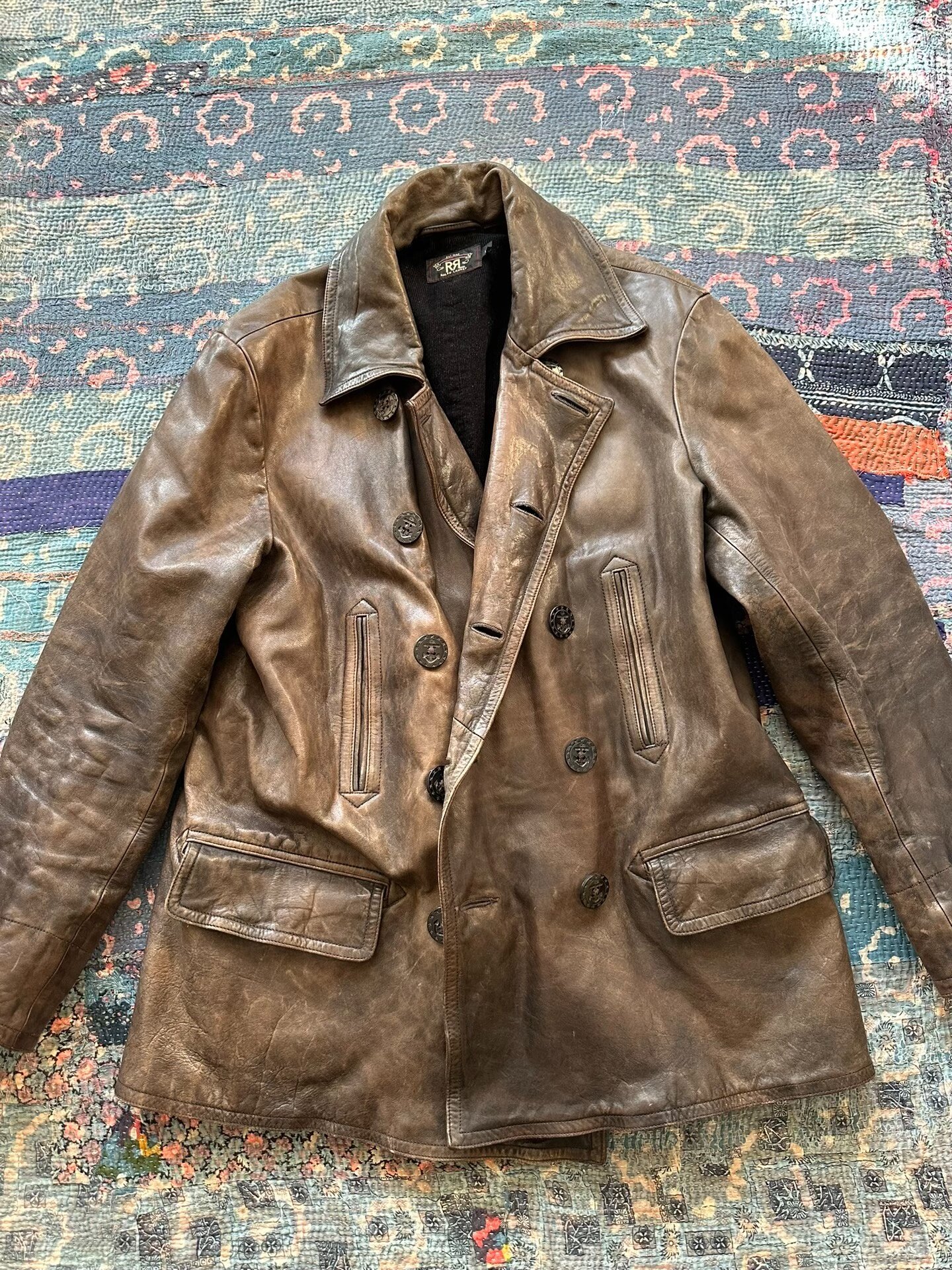 RRL Brown Distressed Leather Coat