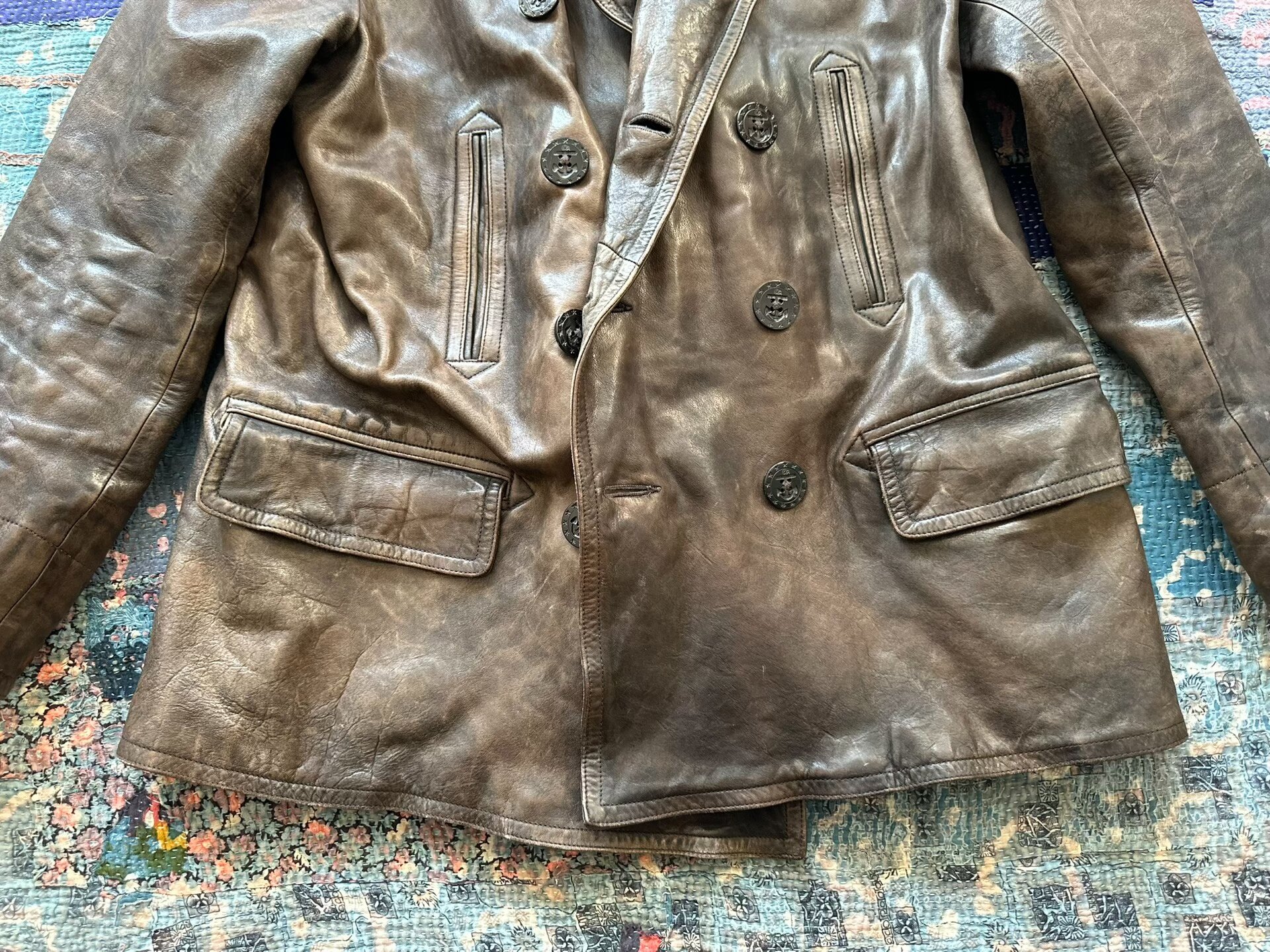 RRL Brown Distressed Leather Coat — back