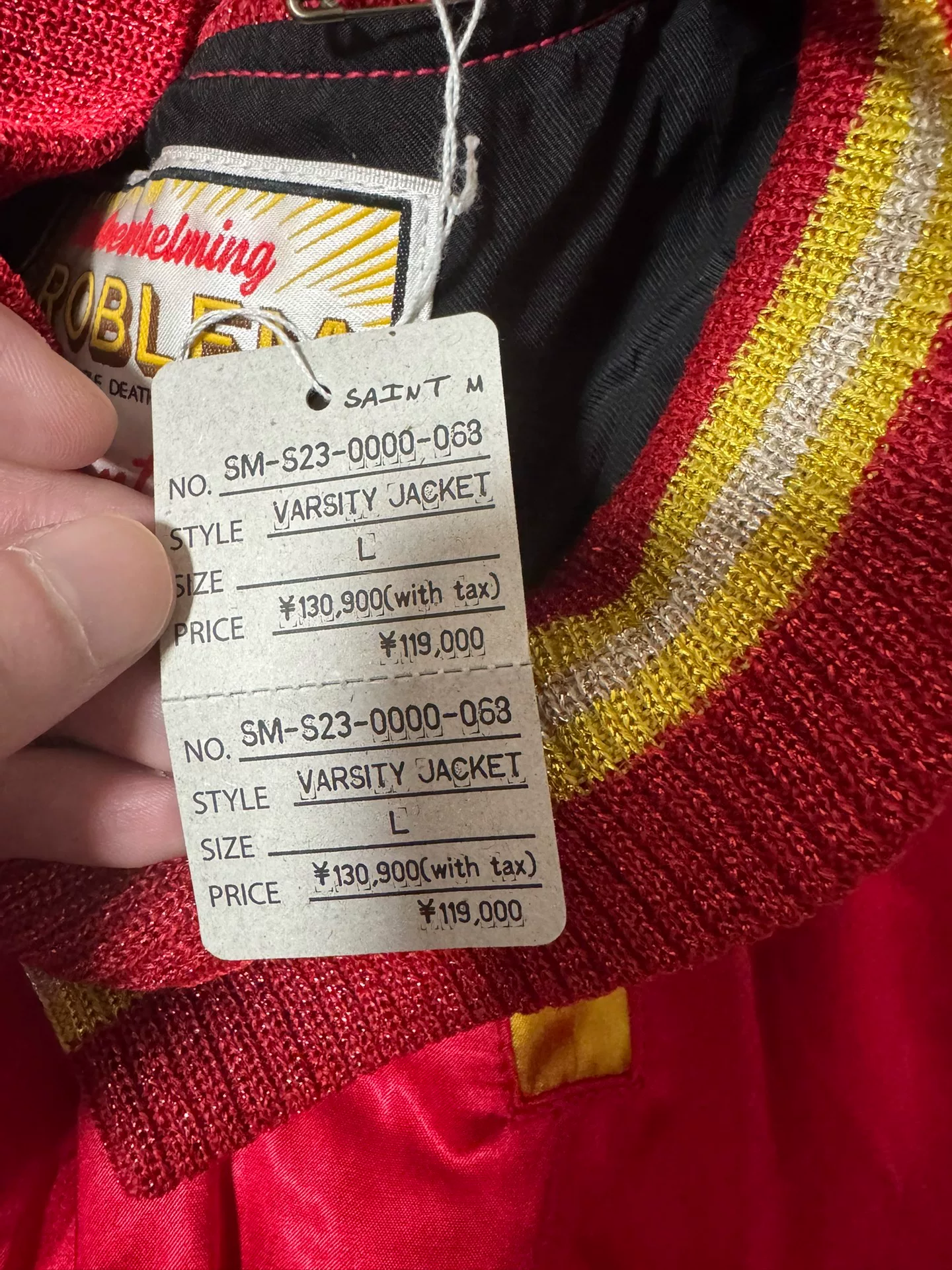 Saint Michael 23ss Red Gold Silk Jacket — label