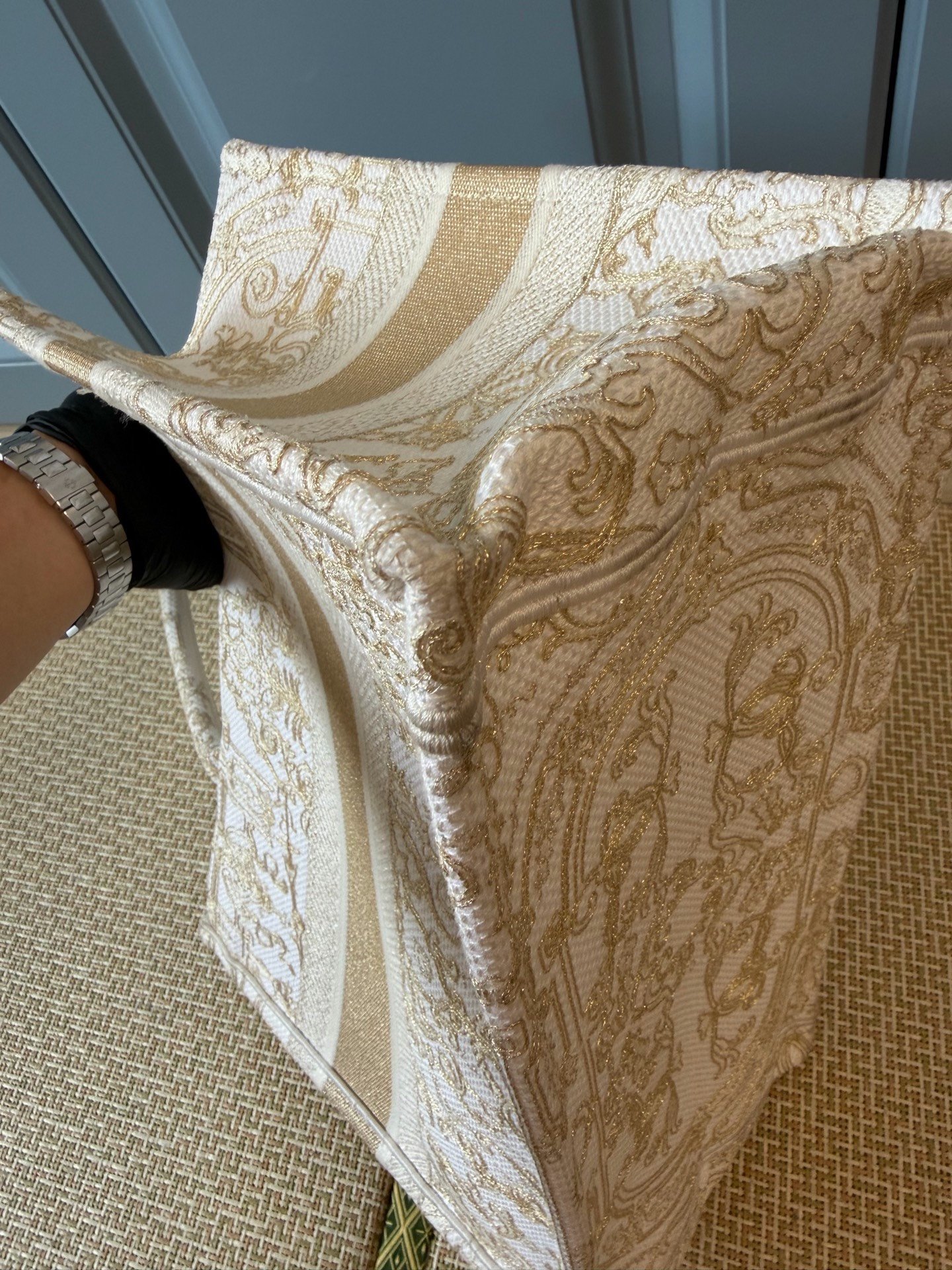 Dior Book Tote Beige Gold Embroidery — label
