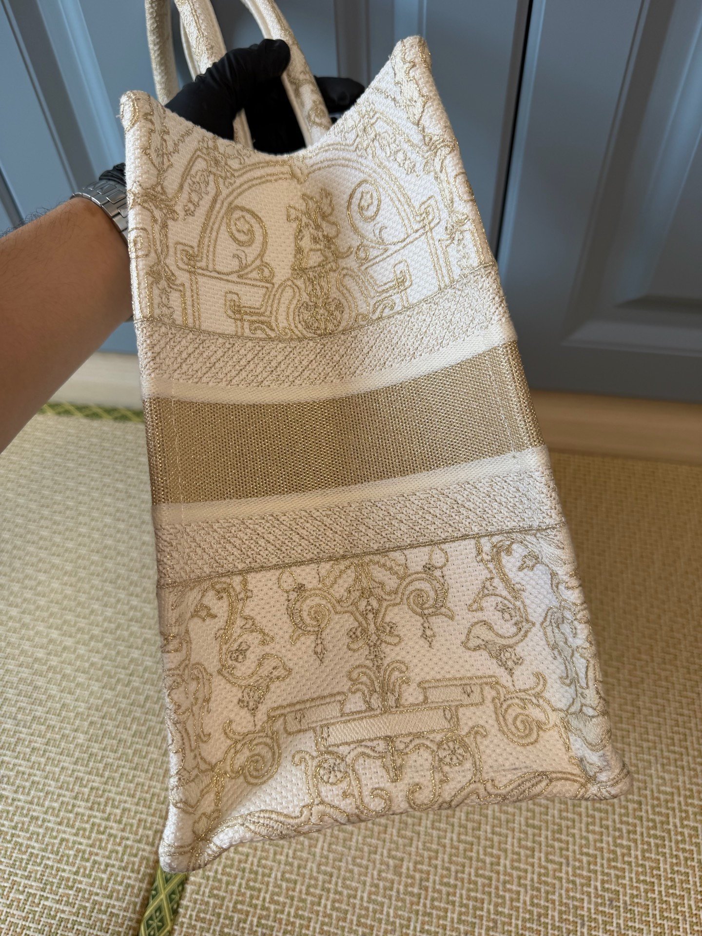 Dior Book Tote Beige Gold Embroidery — front