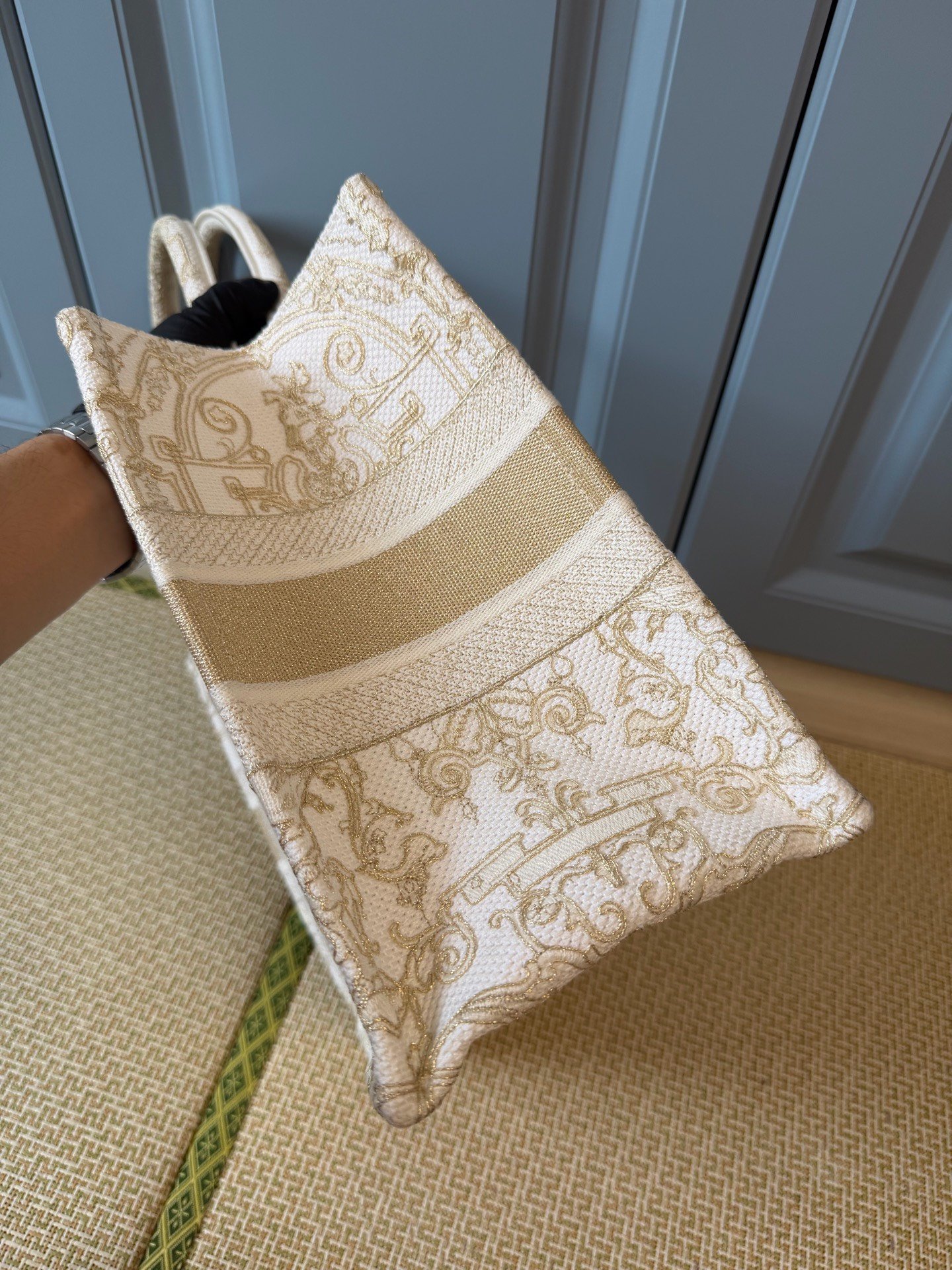 Dior Book Tote Beige Gold Embroidery — back