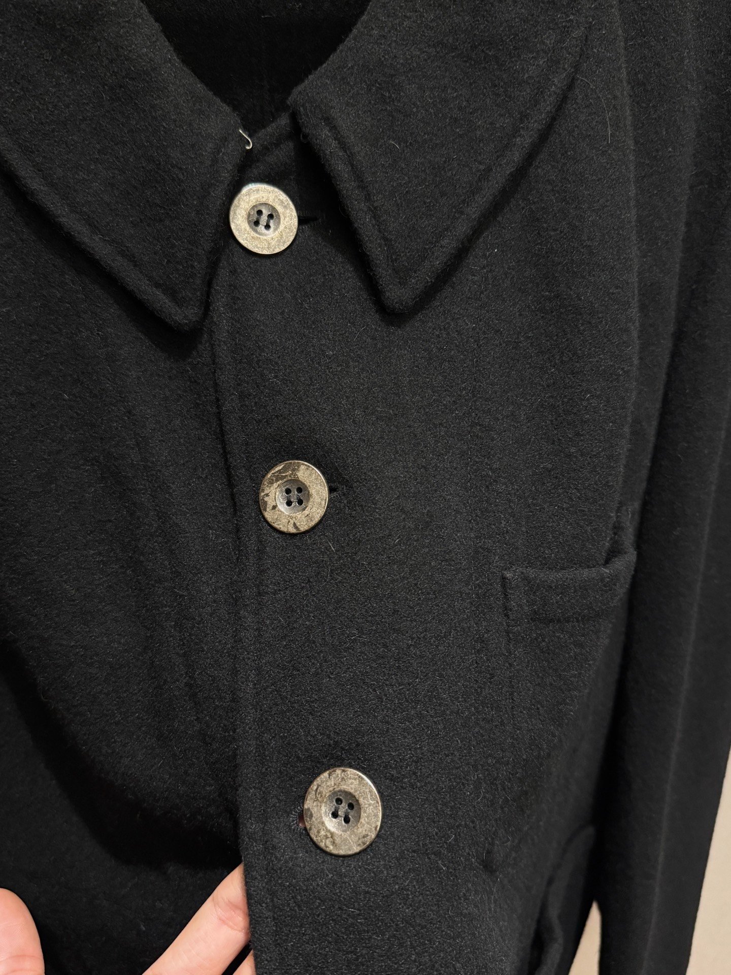 Garment Reproduction Mottled Silver Button Jacket — detail