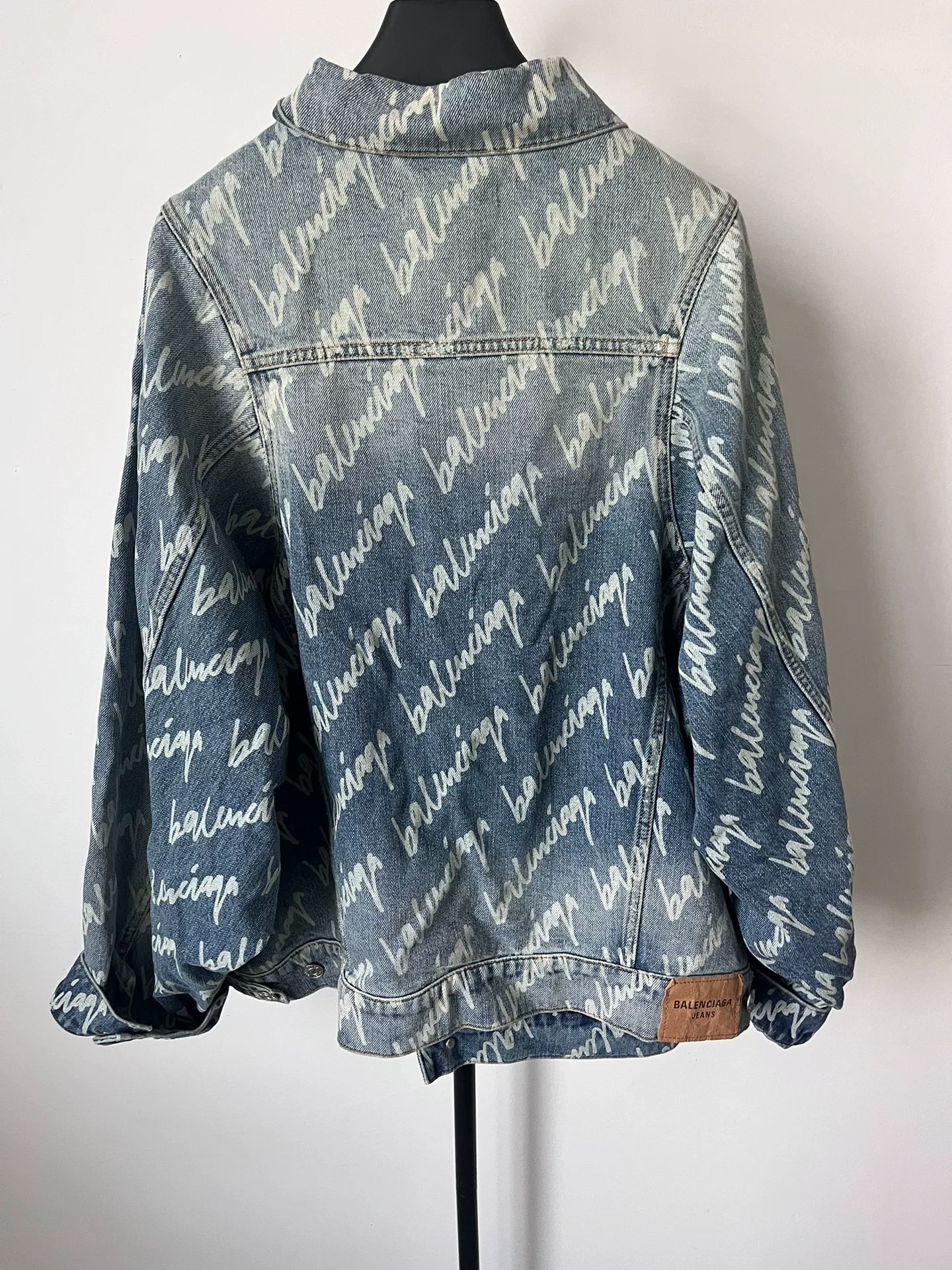 Balenciaga All-Over Logo Denim Jacket — front