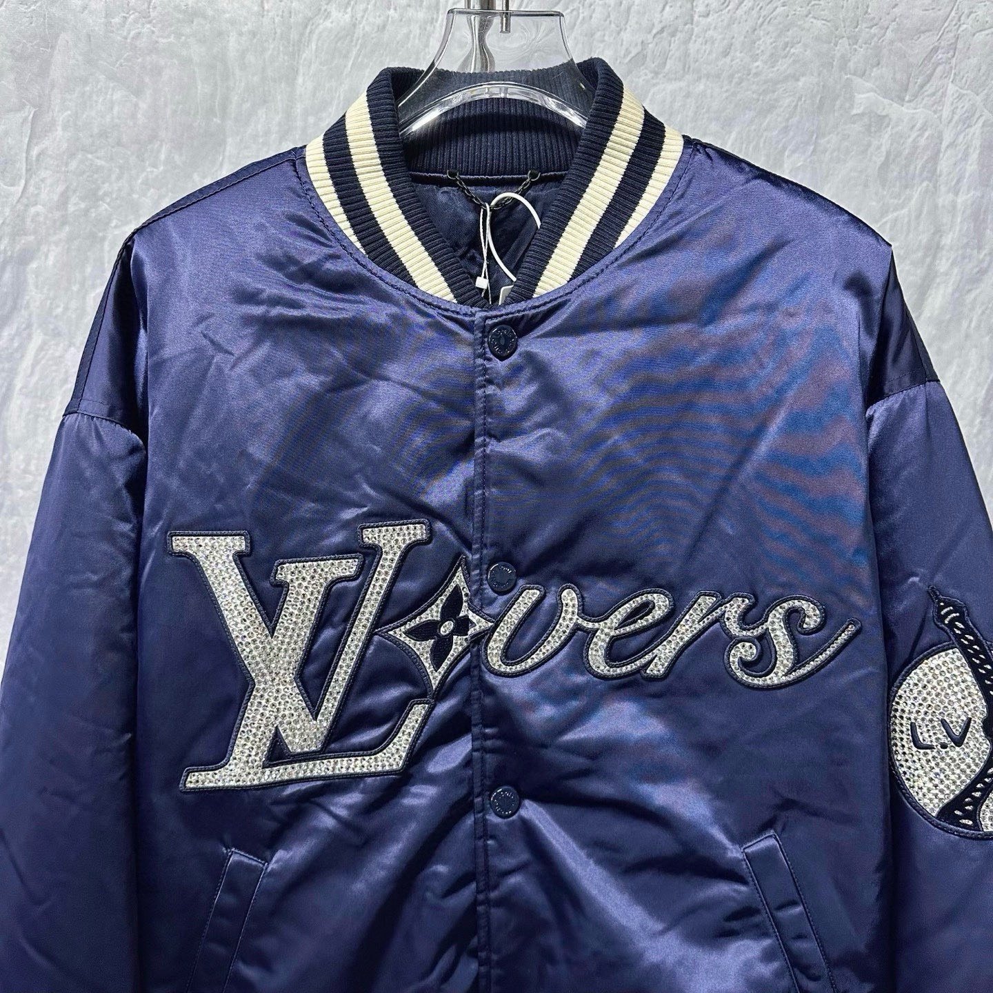 Louis Vuitton SS25 Crystal Letter Baseball Jacket — front