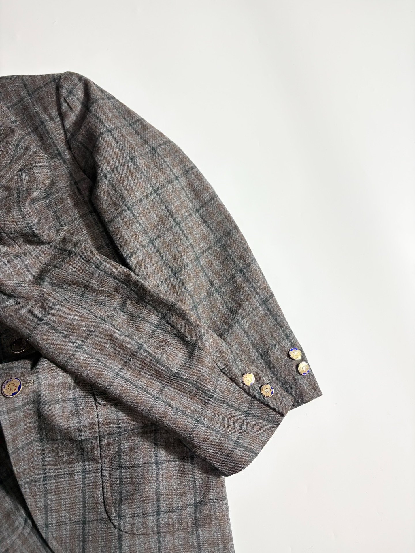 VAN JAC Brown Green Check Blazer — detail