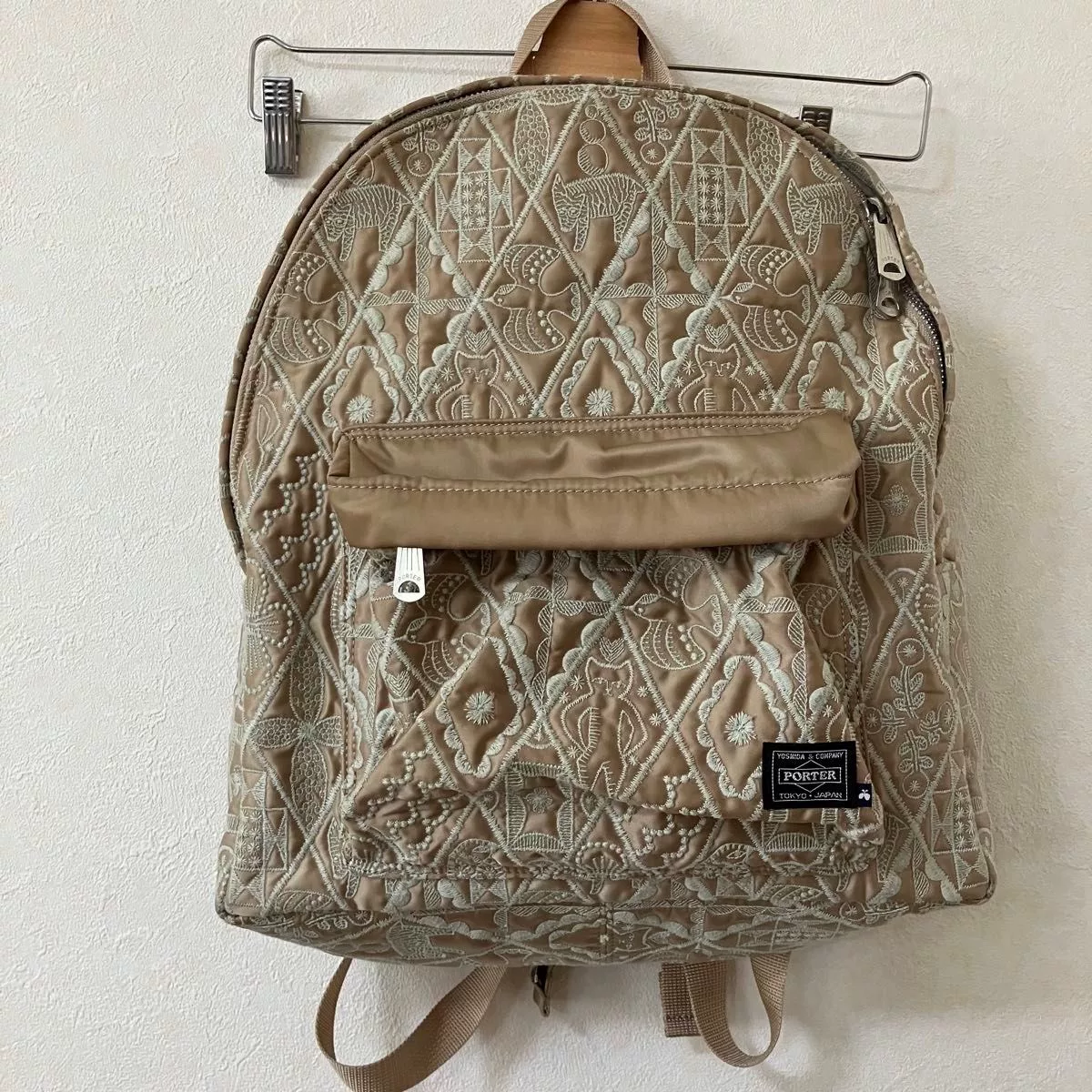 Porter x Mina Perhonen Beige Embroidered Backpack