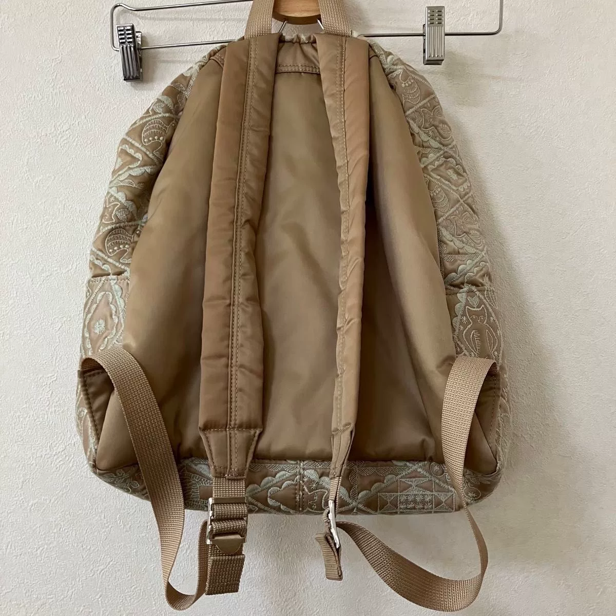 Porter x Mina Perhonen Beige Embroidered Backpack — label