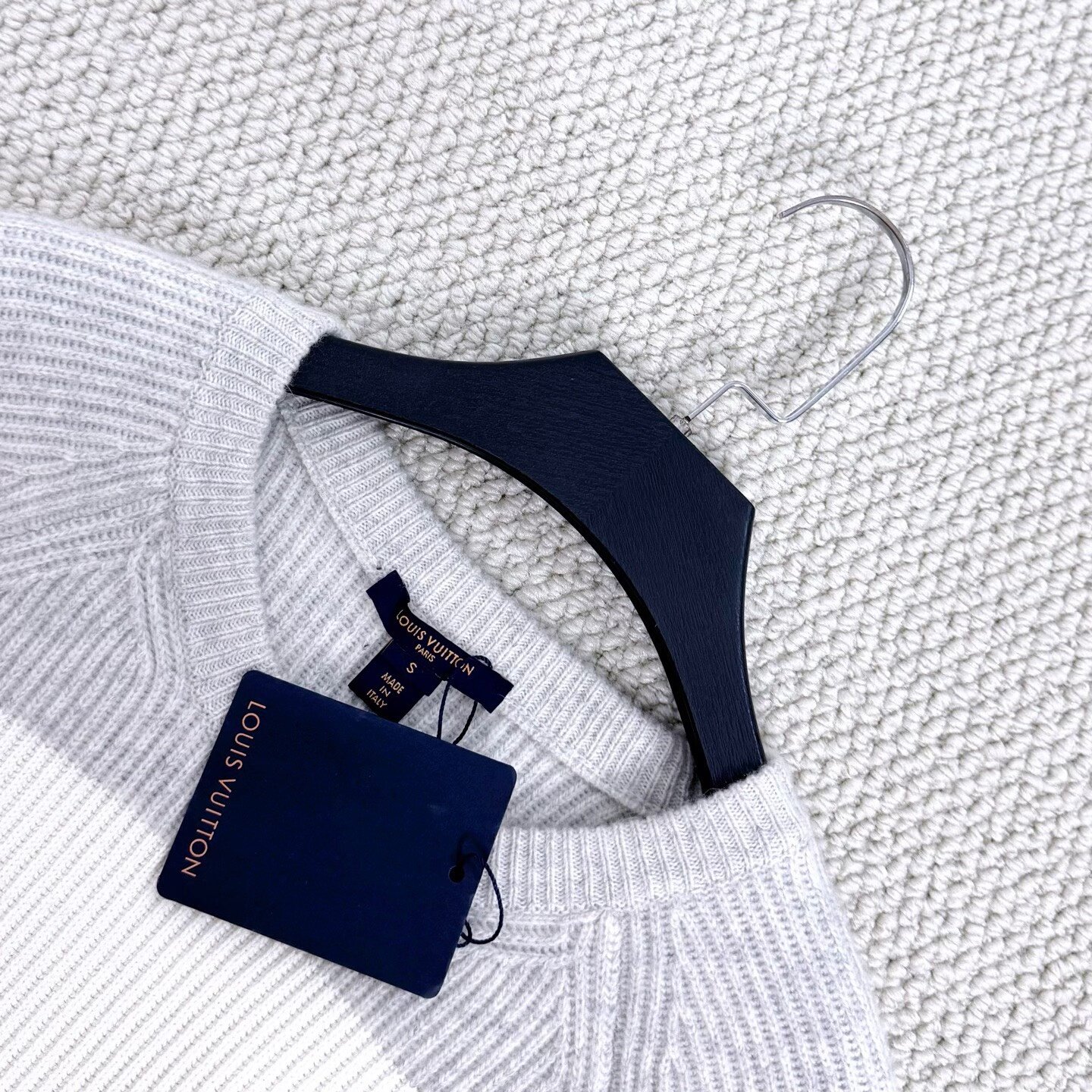 Louis Vuitton Gray White Stripe Alpaca Sweater — detail