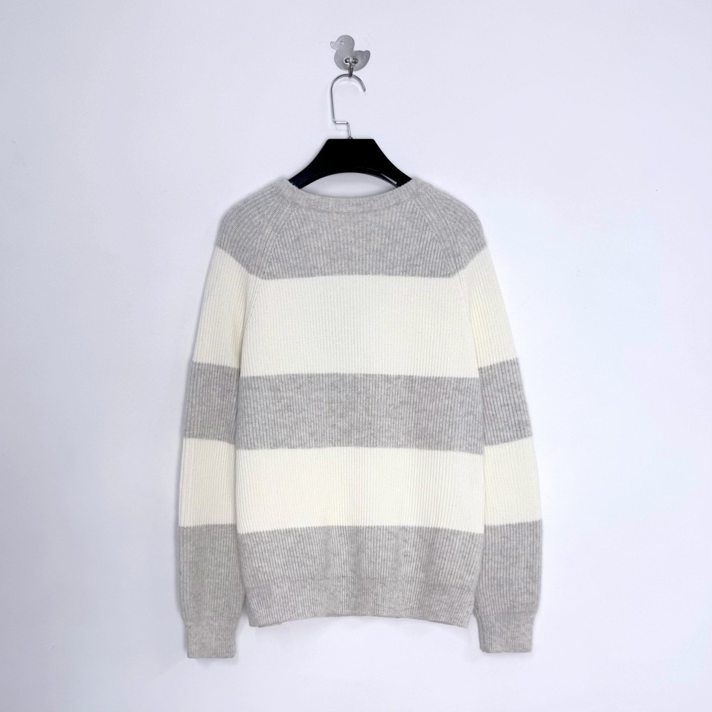 Louis Vuitton Gray White Stripe Alpaca Sweater — front