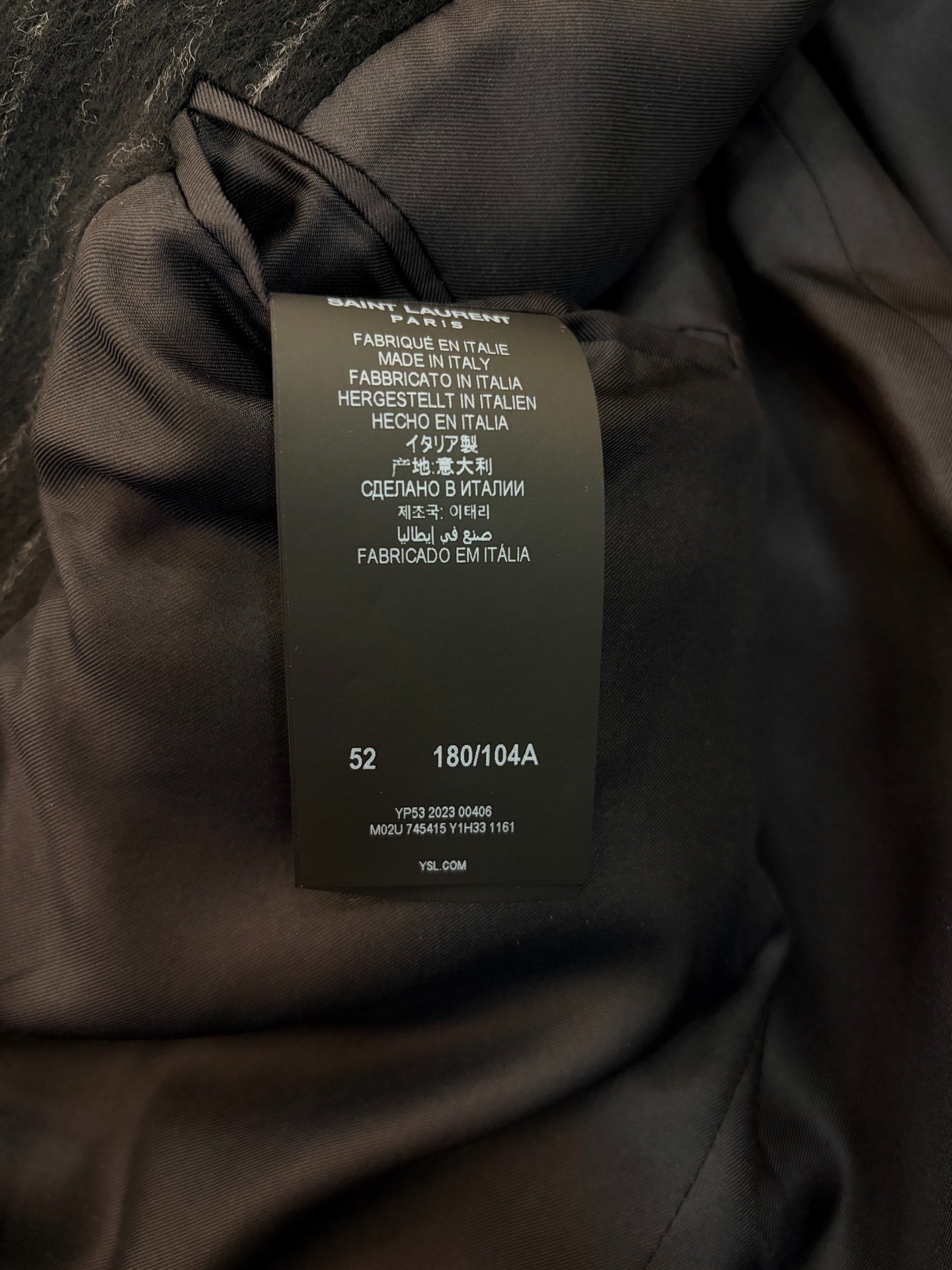 Saint Laurent Striped Peak Lapel Long Coat — label