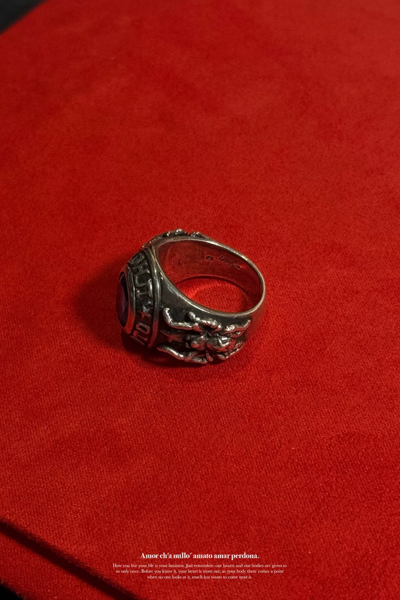 Yohji Yamamoto Silver Sapphire Champion Ring — back