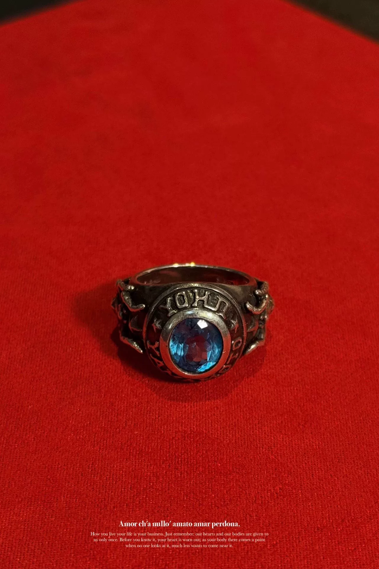 Yohji Yamamoto Silver Sapphire Champion Ring — front
