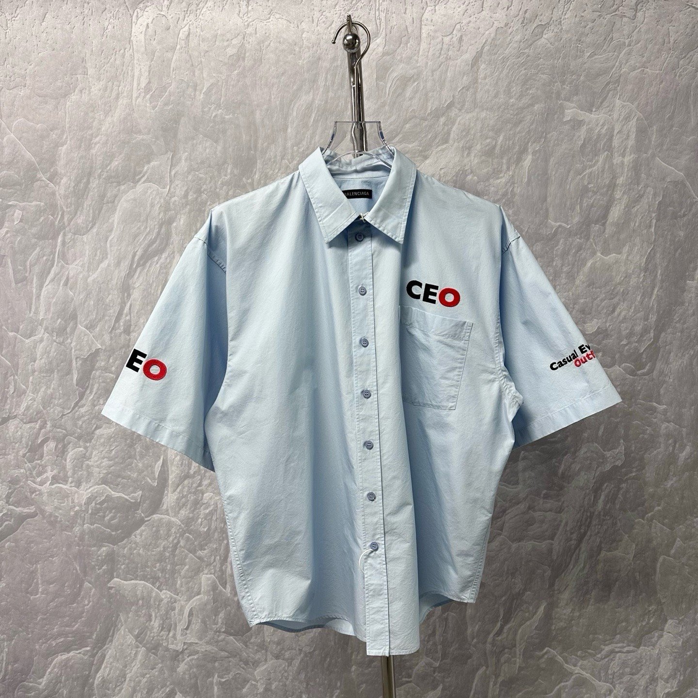 Balenciaga SS25 CEO Embroidered Short-Sleeve Shirt — front