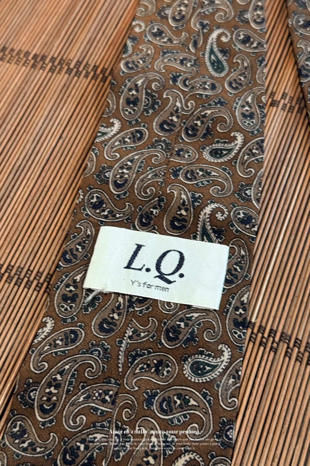 Yohji Yamamoto 90s Silk Paisley Tie — label