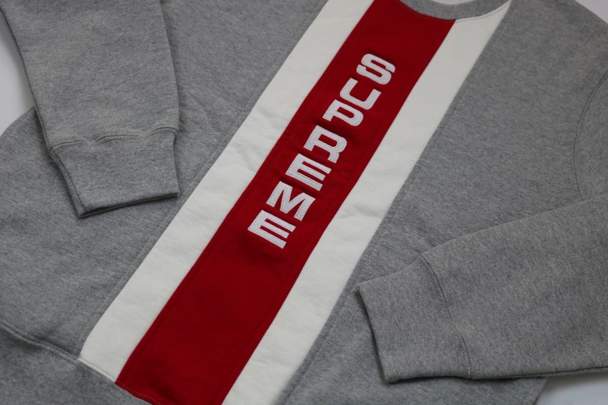 Supreme 17SS Vertical Logo Striped Colorblock Sweatshirt — label