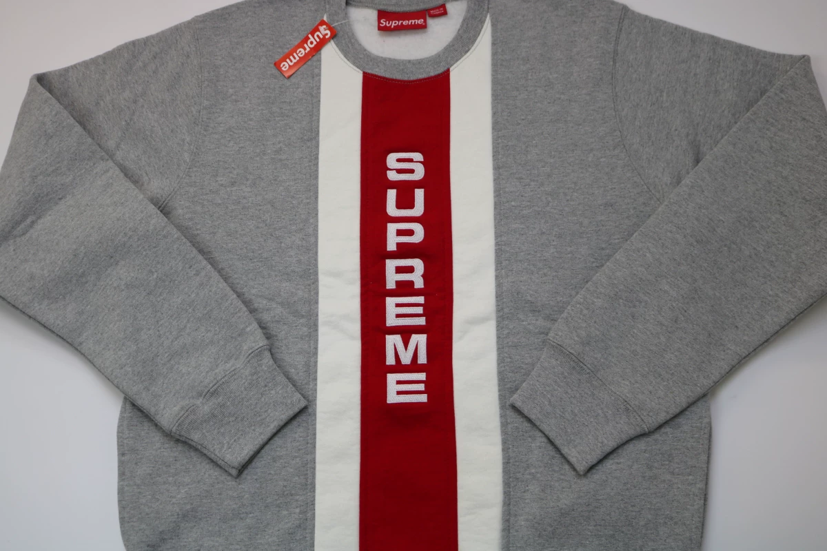 Supreme 17SS Vertical Logo Striped Colorblock Sweatshirt — detail