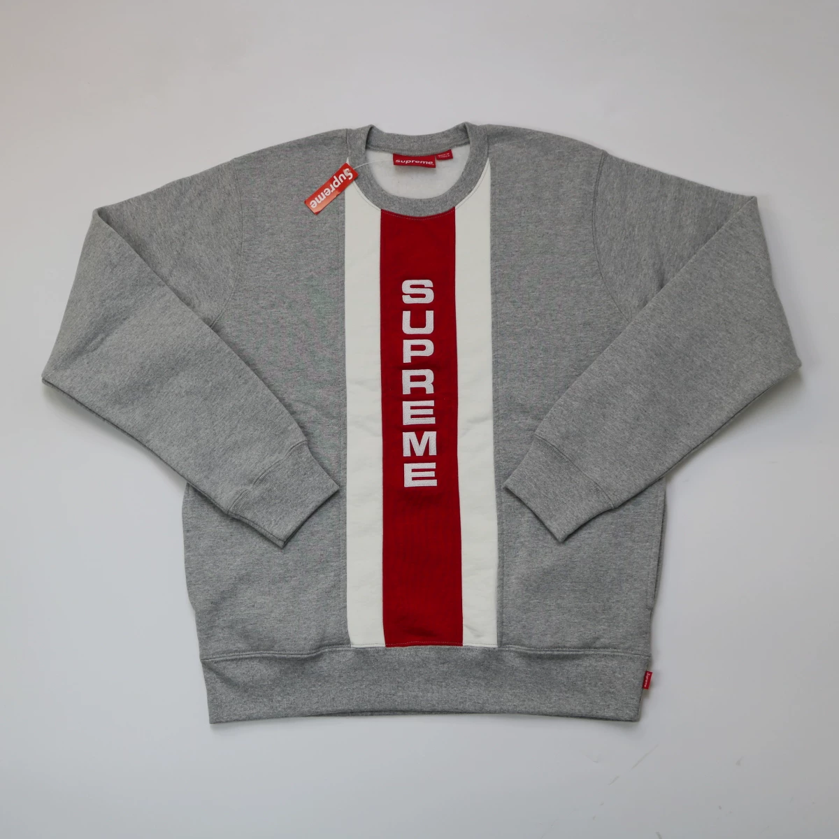 Supreme 17SS Vertical Logo Striped Colorblock Sweatshirt