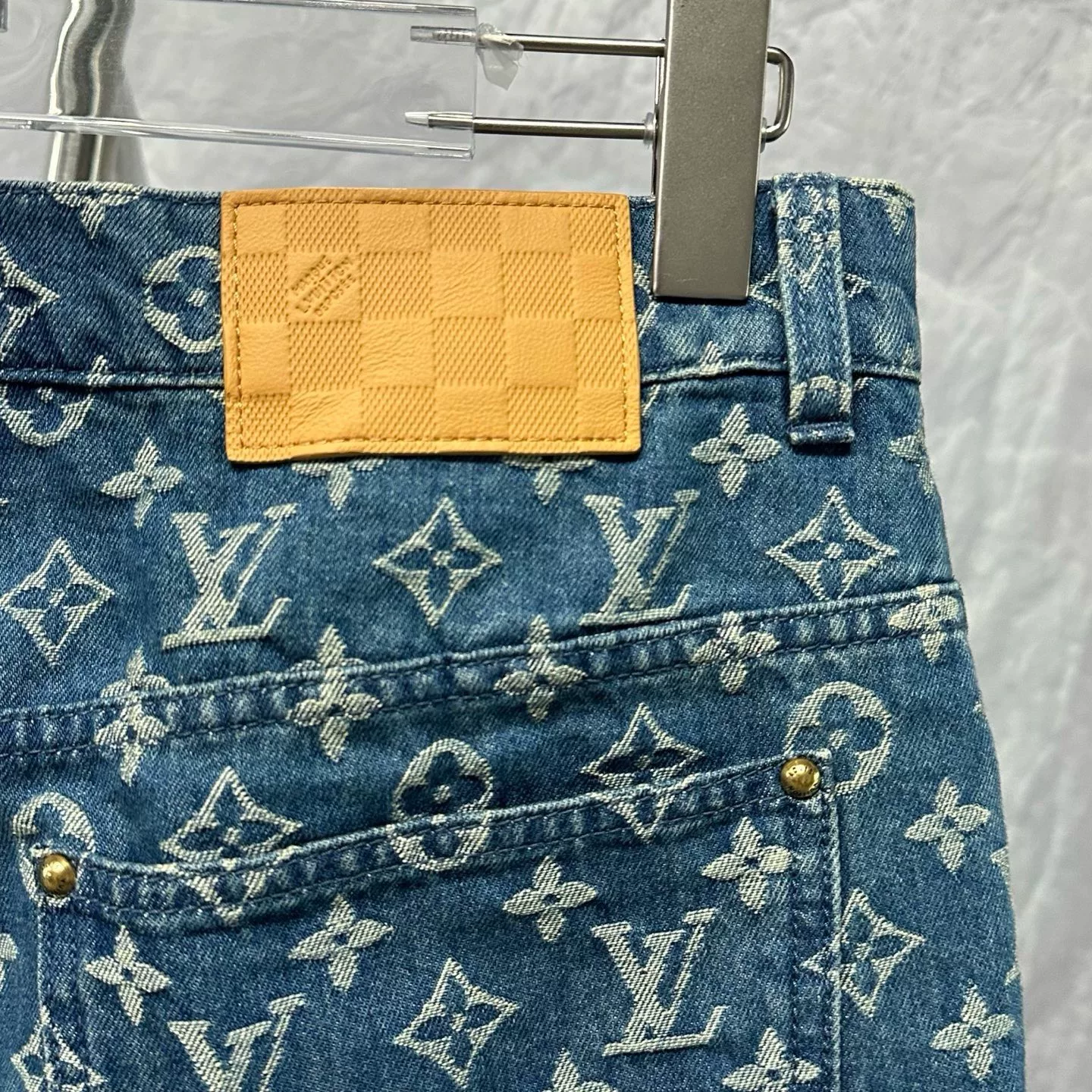 Louis Vuitton SS26 Logo All-Over Denim Shorts — back