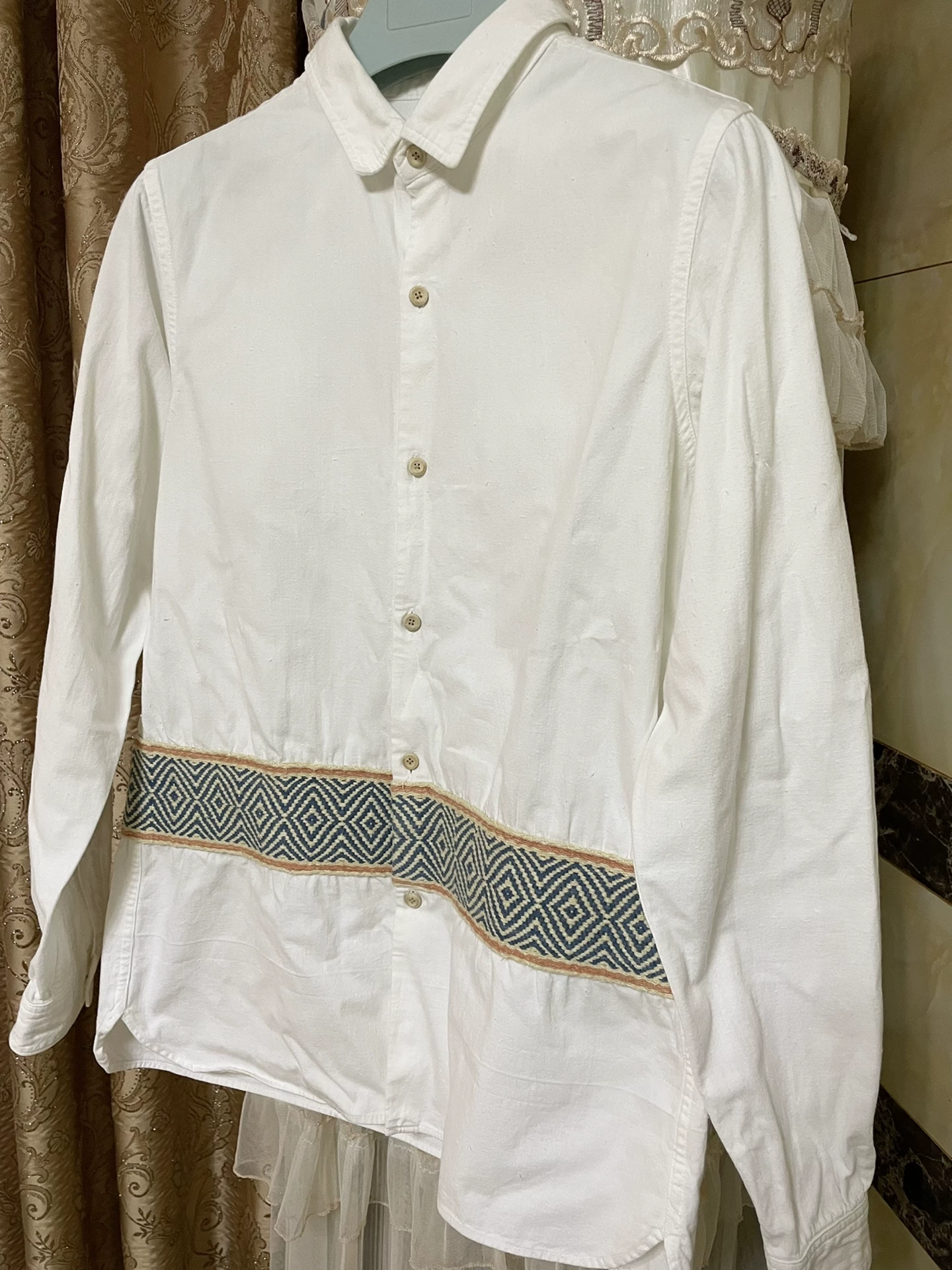 VISVIM Knit Pattern Panel Long Sleeve Shirt — detail