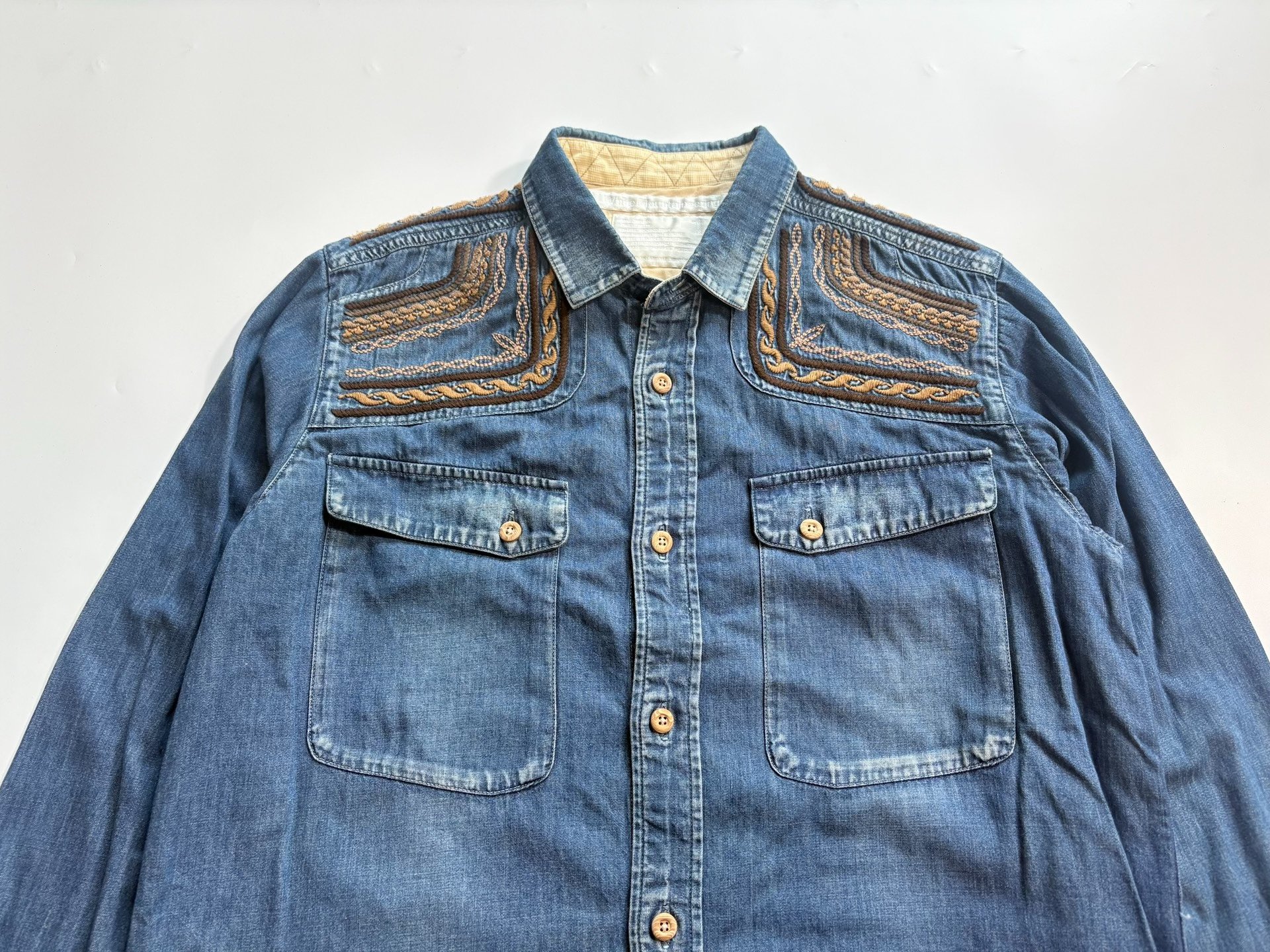 White Mountaineering Blue Denim Shirt — detail