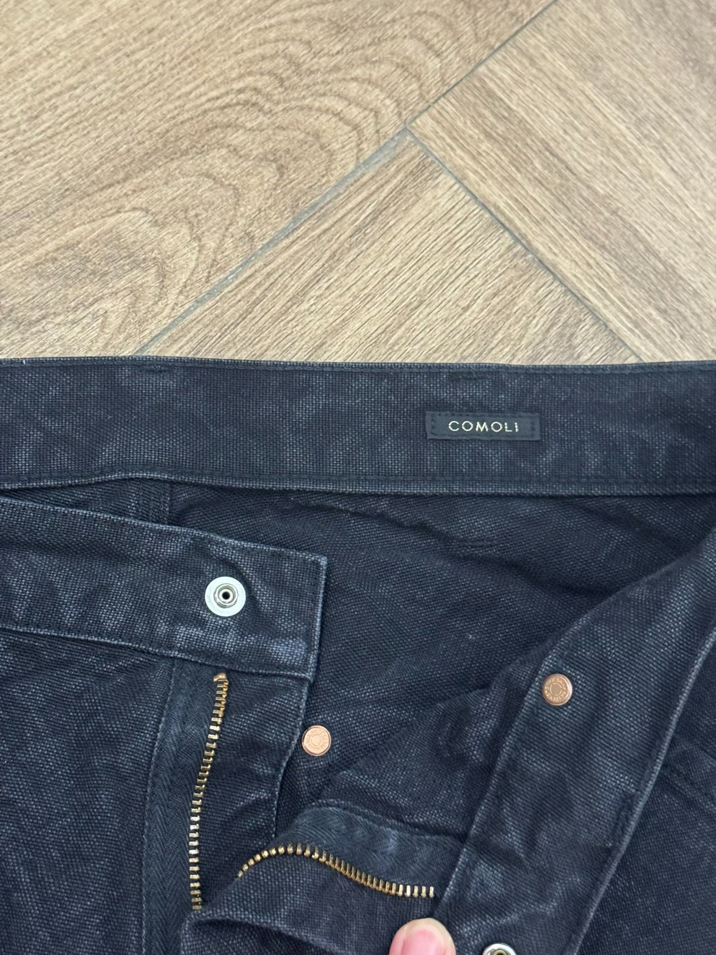 COMOLI Duck Painter Canvas Pants — front