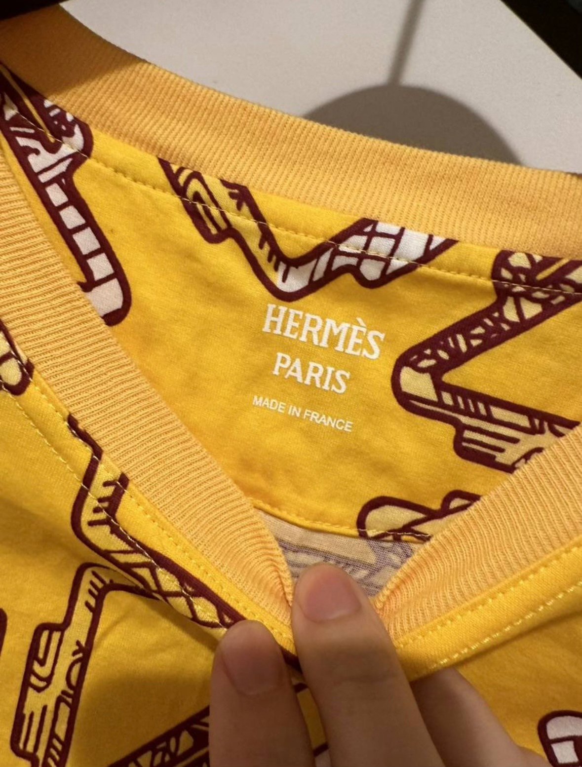 Hermes Women's Yellow Printed T-Shirt — detail