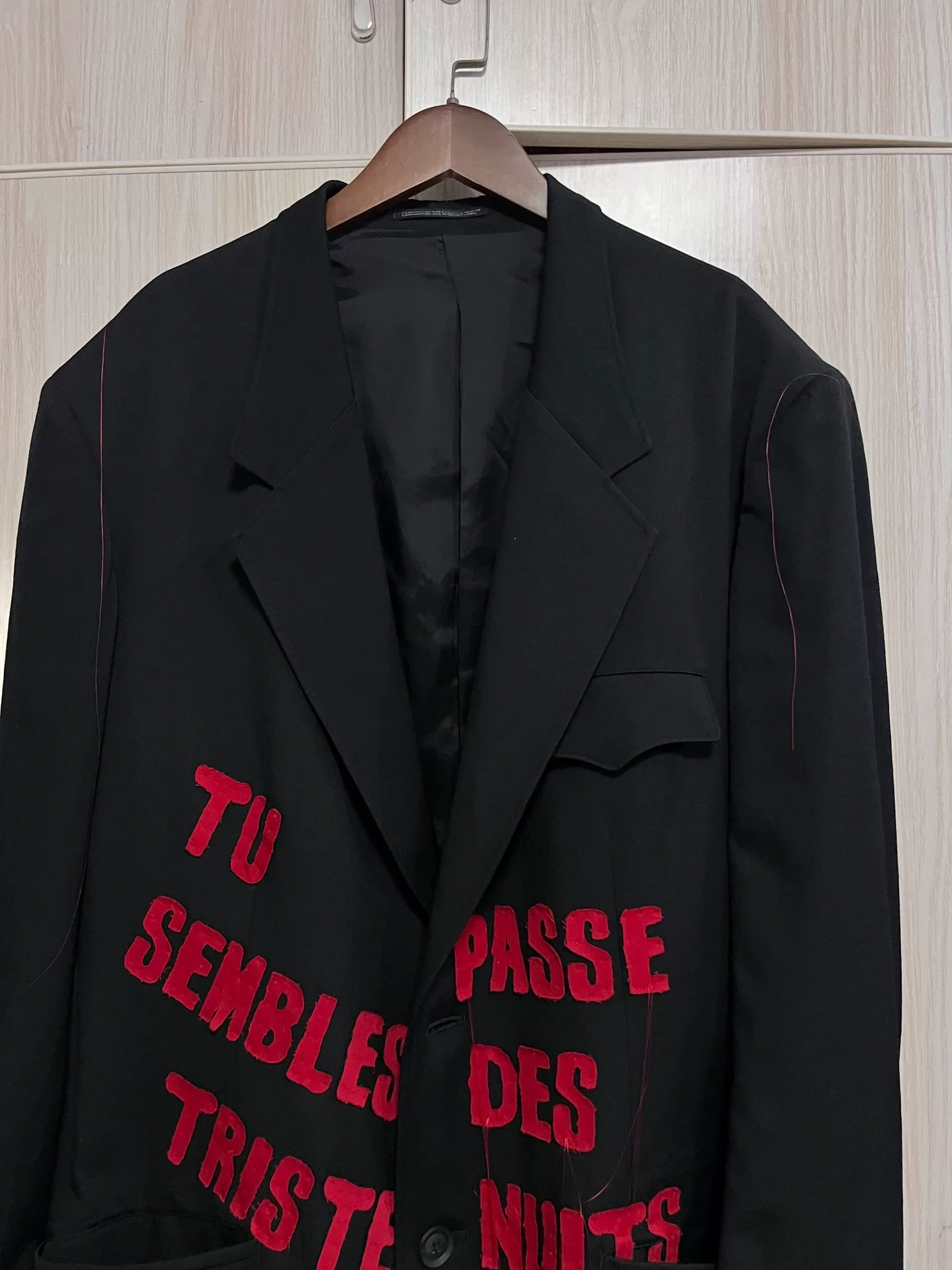 Yohji Yamamoto Black Red Text Coat — front