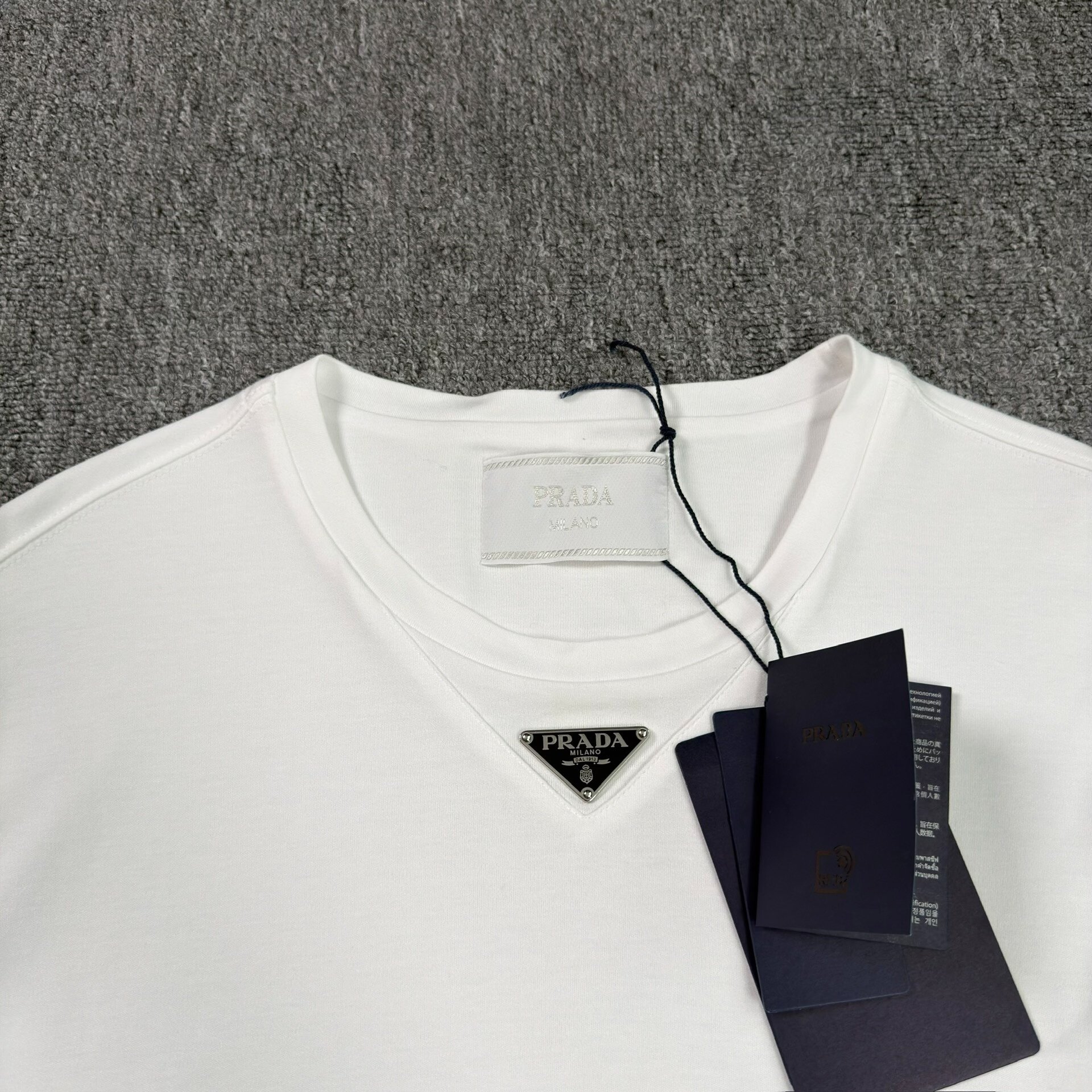 Prada White Short-Sleeve Steel Logo Shirt — detail