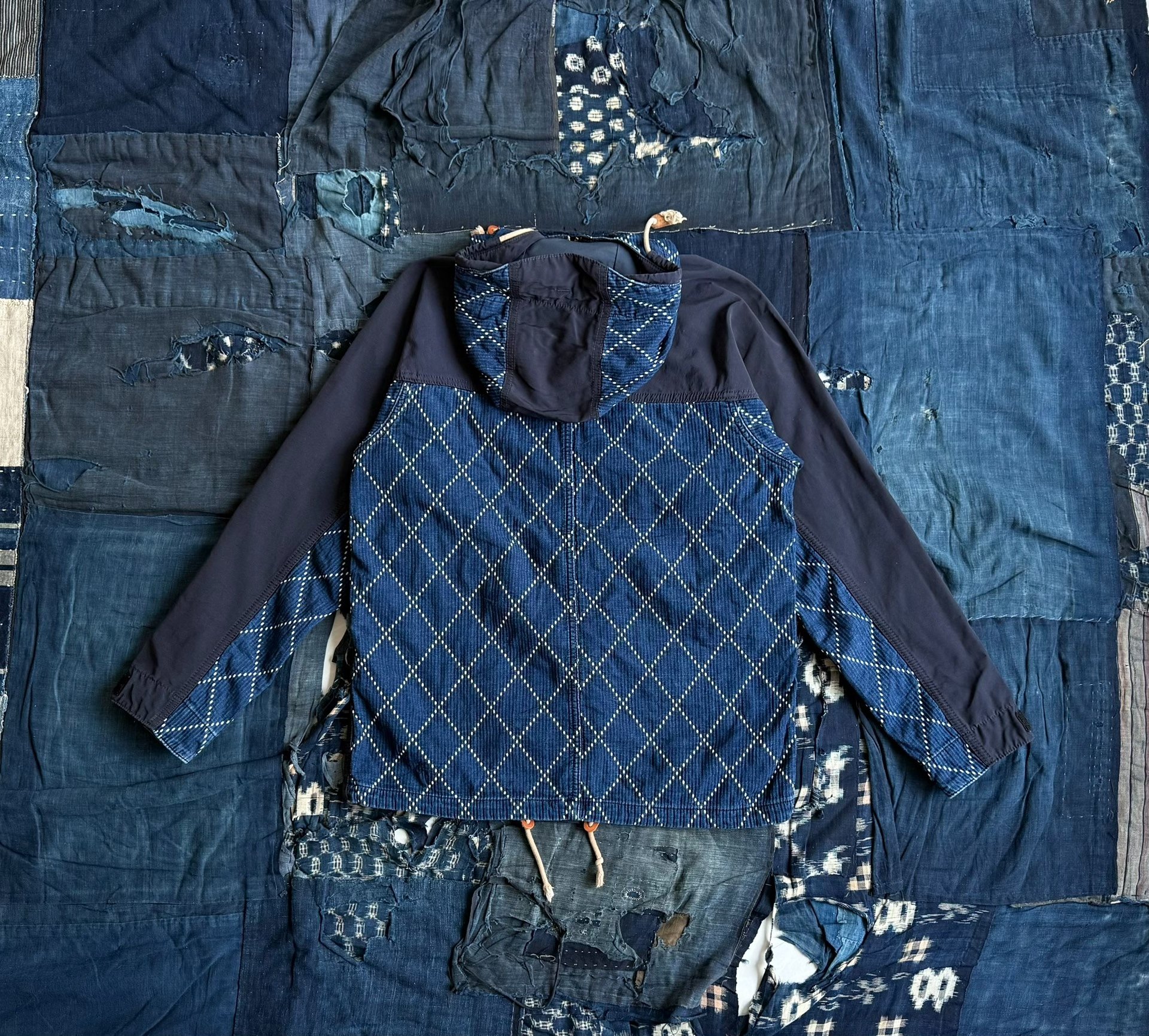 Studio D'Artisan Indigo Sashiko Trench Jacket — detail