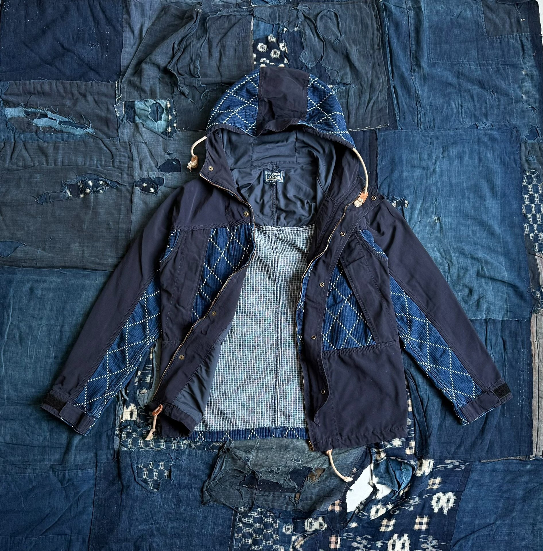 Studio D'Artisan Indigo Sashiko Trench Jacket — front