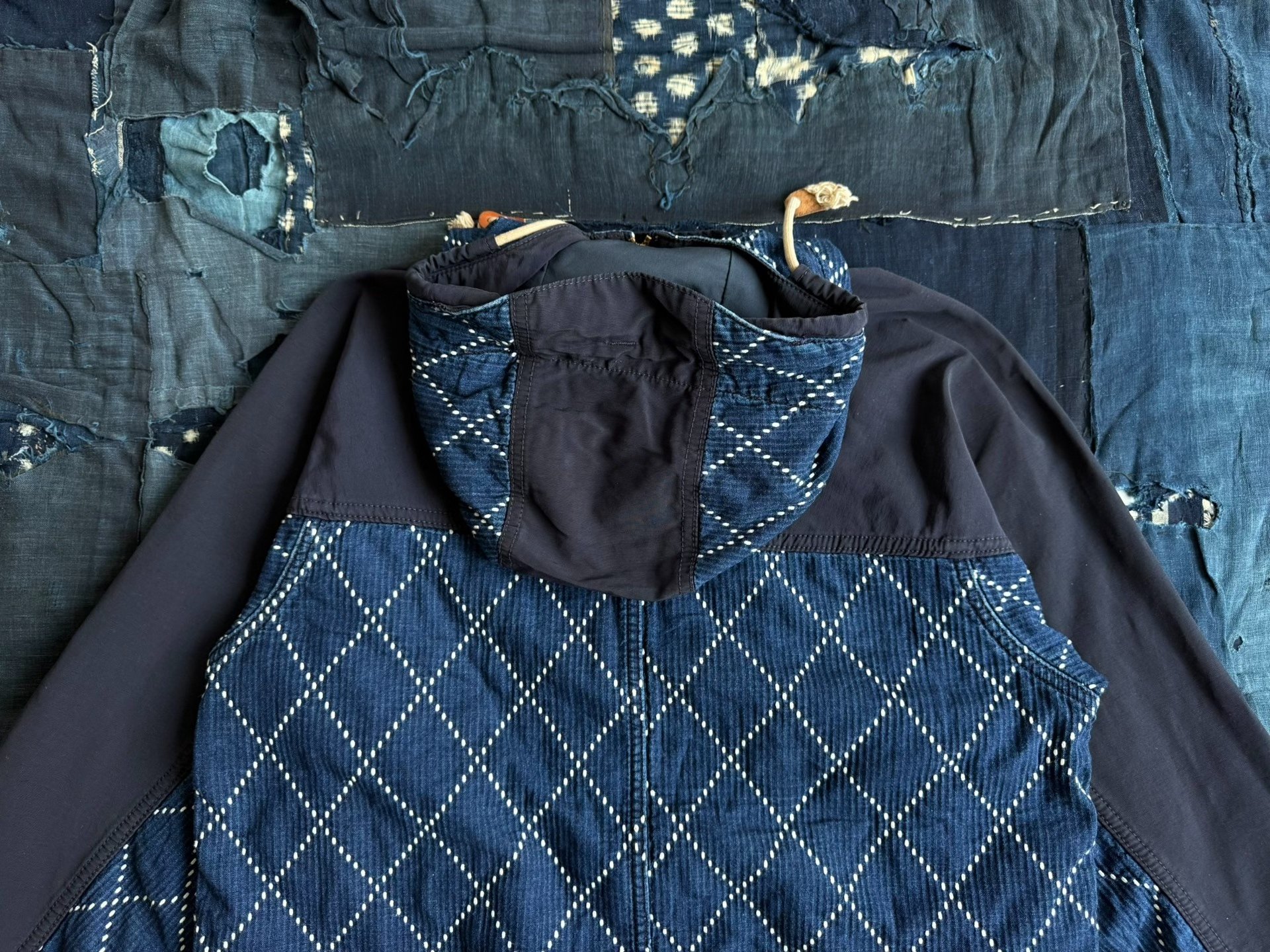 Studio D'Artisan Indigo Sashiko Trench Jacket — label
