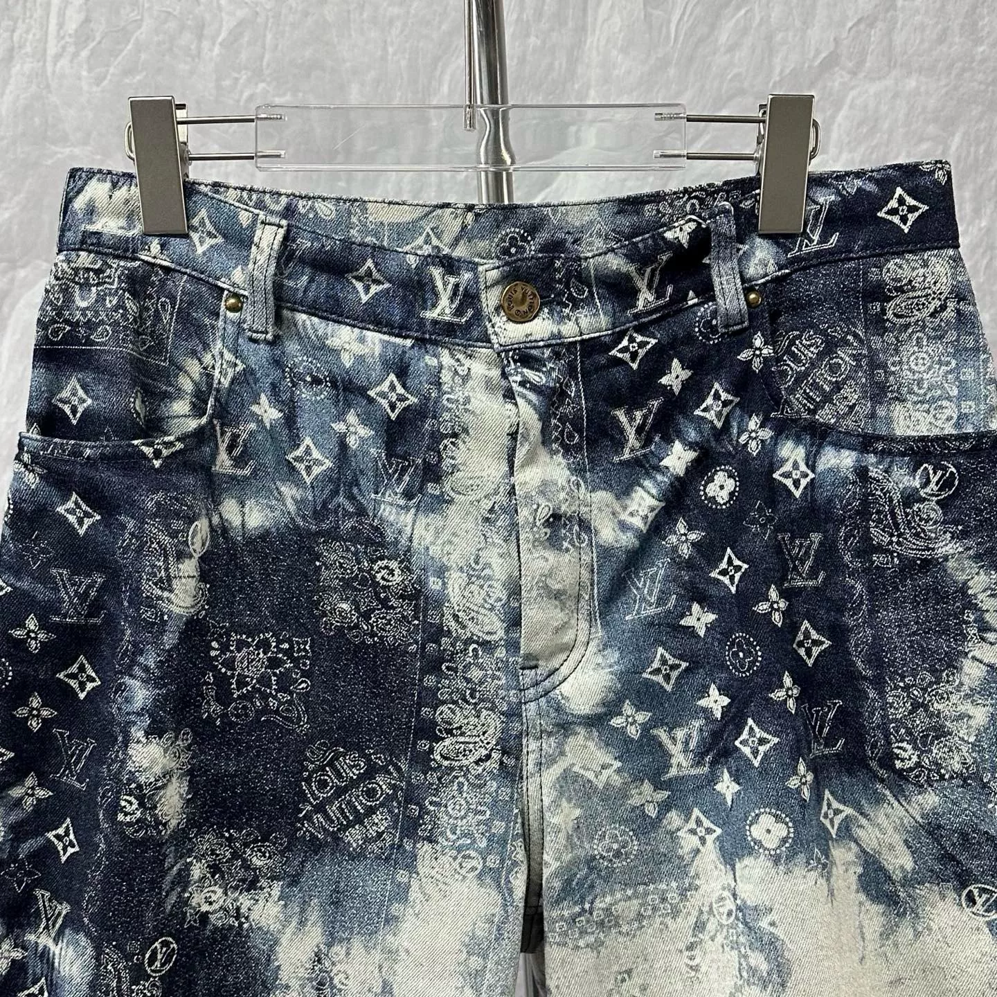 Louis Vuitton Bandana Print Denim Shorts — front